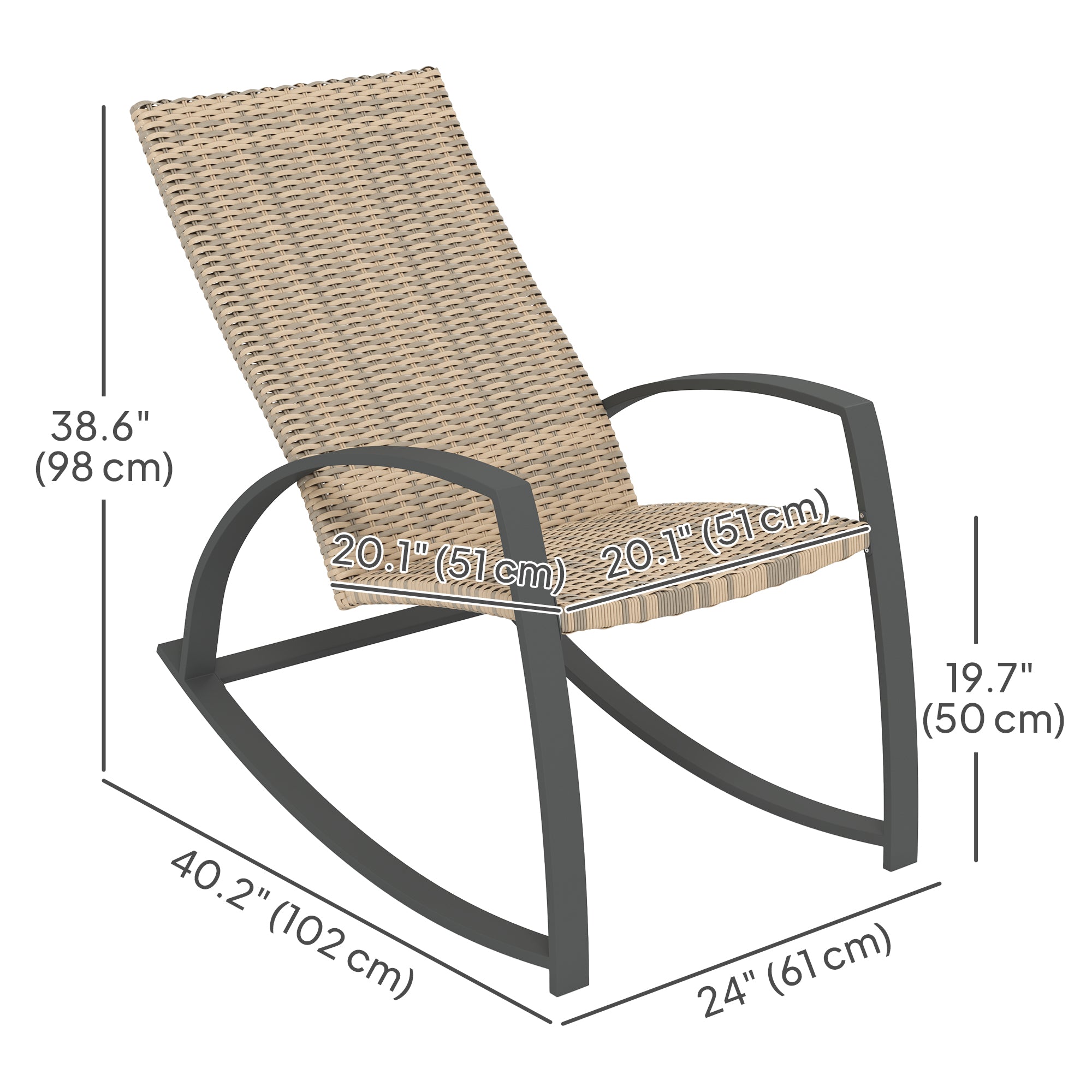 Outsunny 2 Pieces Wicker Outdoor Rocking Chair Set, PE Rattan Patio Rocking Chair Set with High Backrest, Armrests and Adjustable Foot Pads for Garden Backyard Porch, Khaki