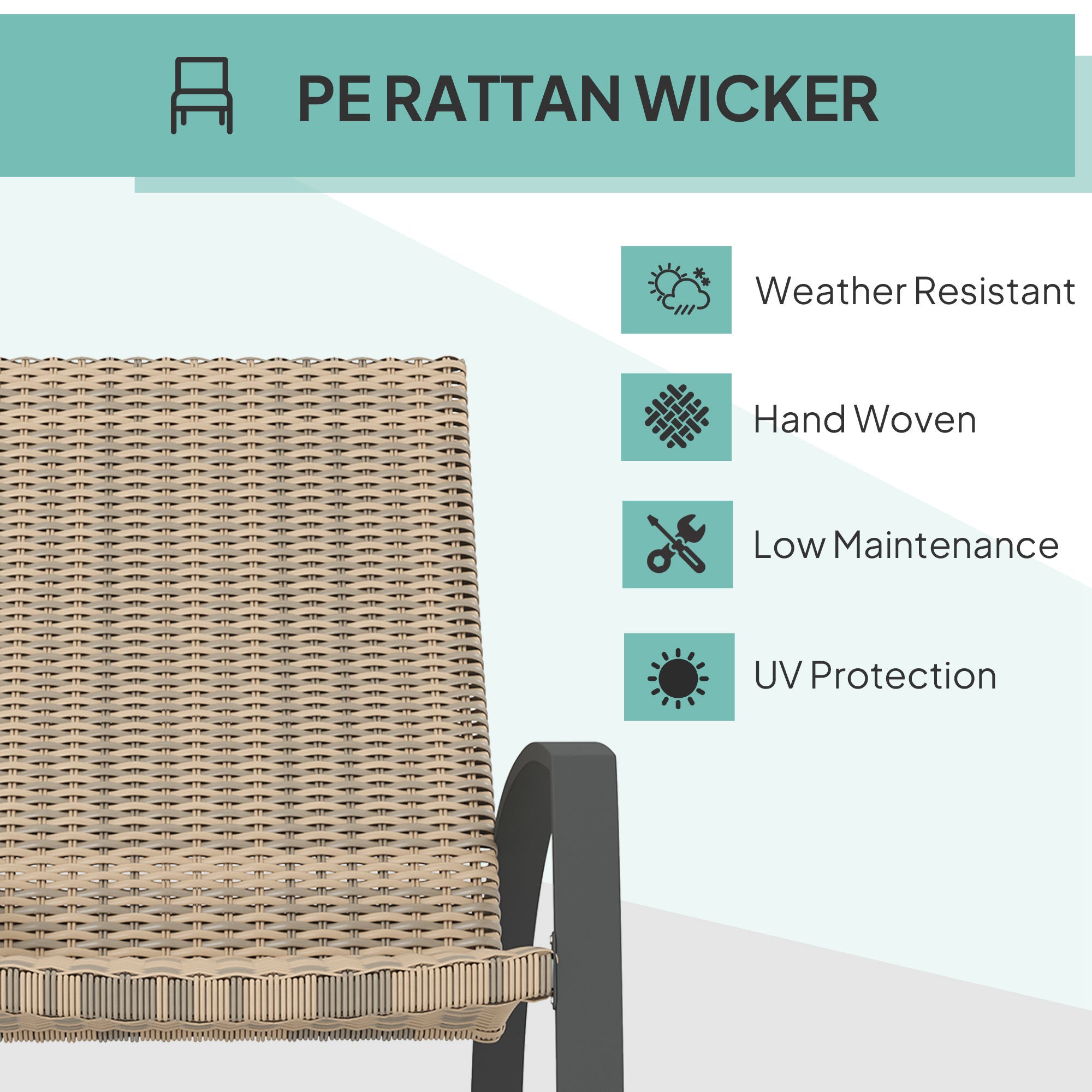 Outsunny 2 Pieces Wicker Outdoor Rocking Chair Set, PE Rattan Patio Rocking Chair Set with High Backrest, Armrests and Adjustable Foot Pads for Garden Backyard Porch, Khaki