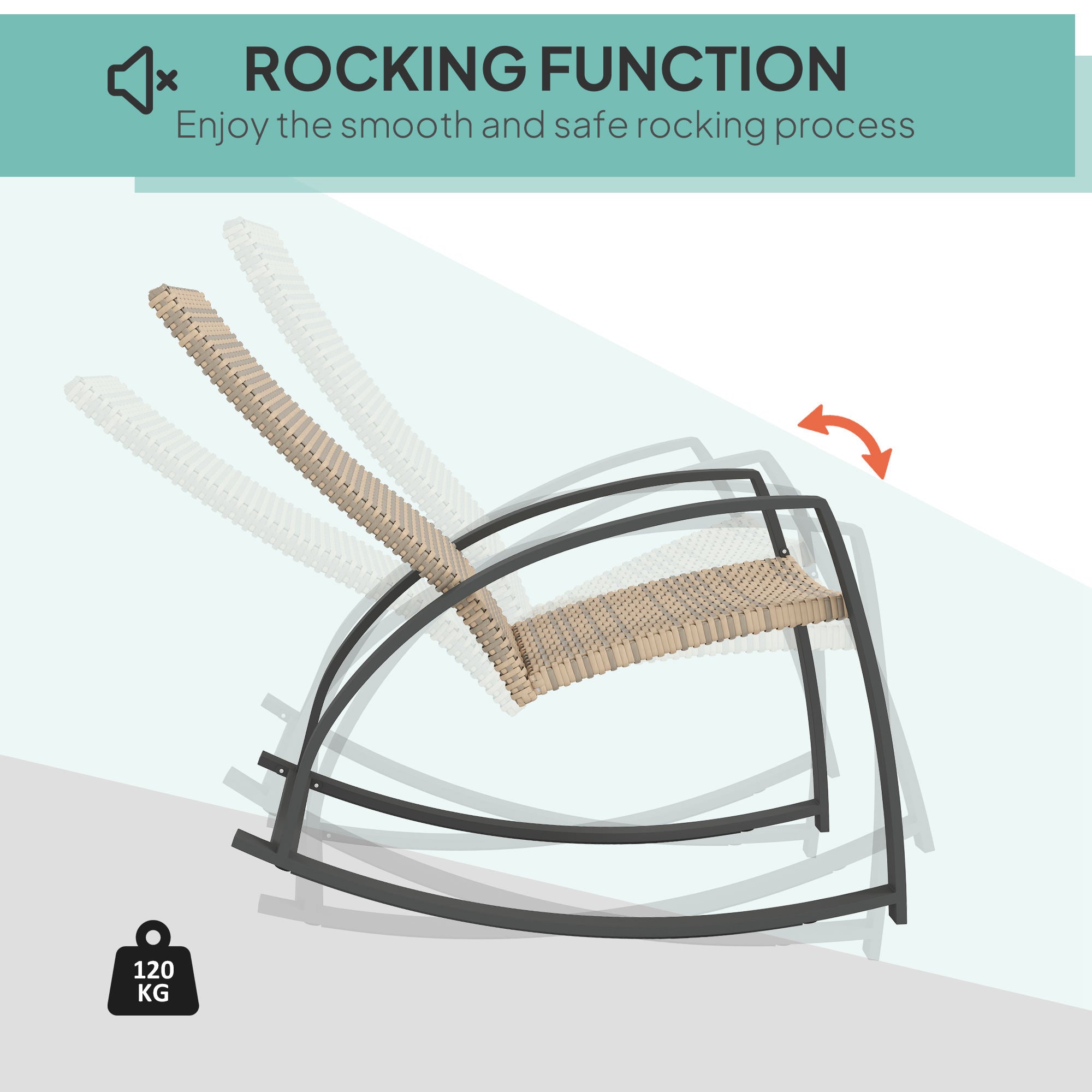 Outsunny 2 Pieces Wicker Outdoor Rocking Chair Set, PE Rattan Patio Rocking Chair Set with High Backrest, Armrests and Adjustable Foot Pads for Garden Backyard Porch, Khaki