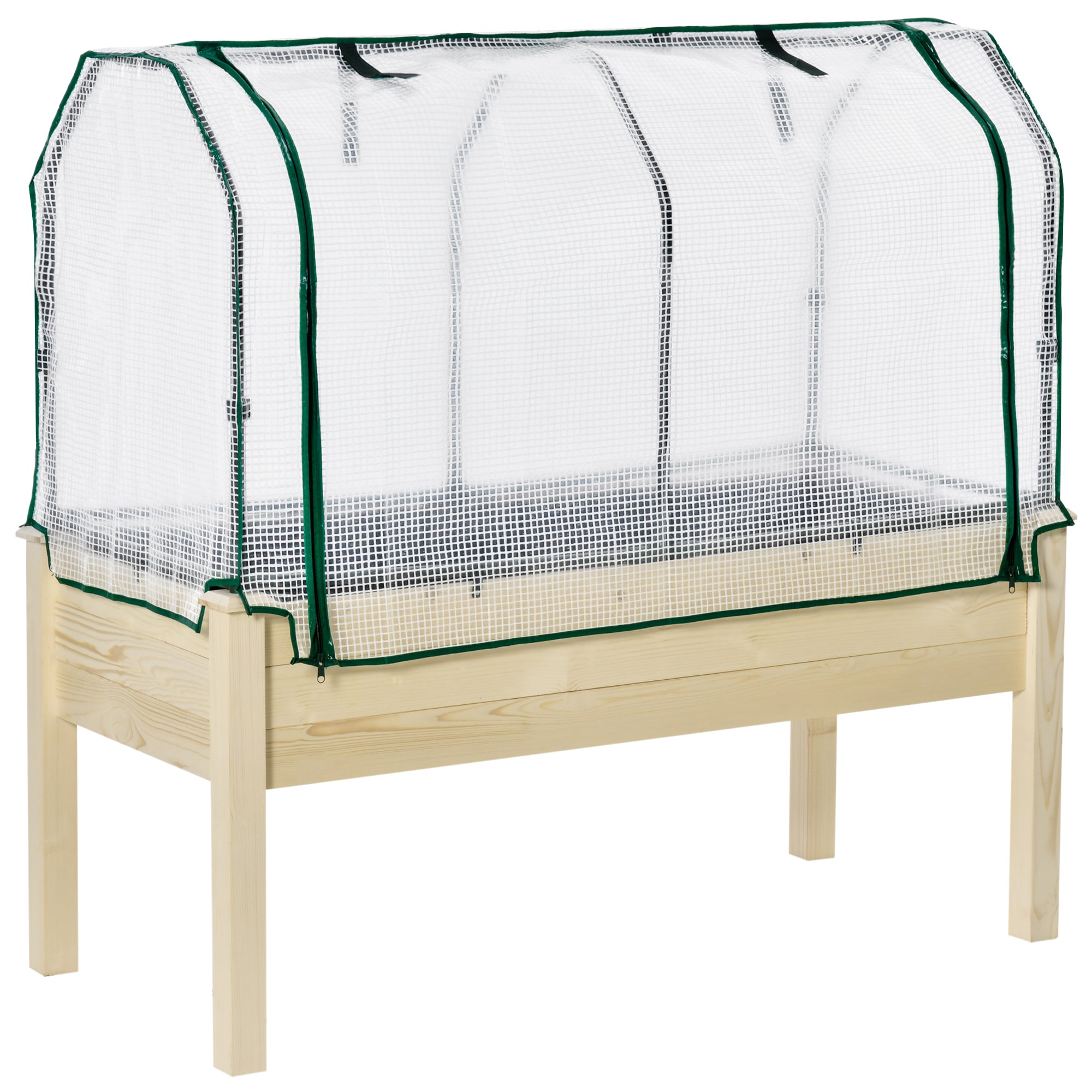 Outsunny Raised Garden Bed with PE Greenhouse Cover Outdoor Elevated Wood Planter Box for Herbs and Vegetables, Use for Patio, Backyard, Balcony, 48 x 22 x 46 inch, Natural