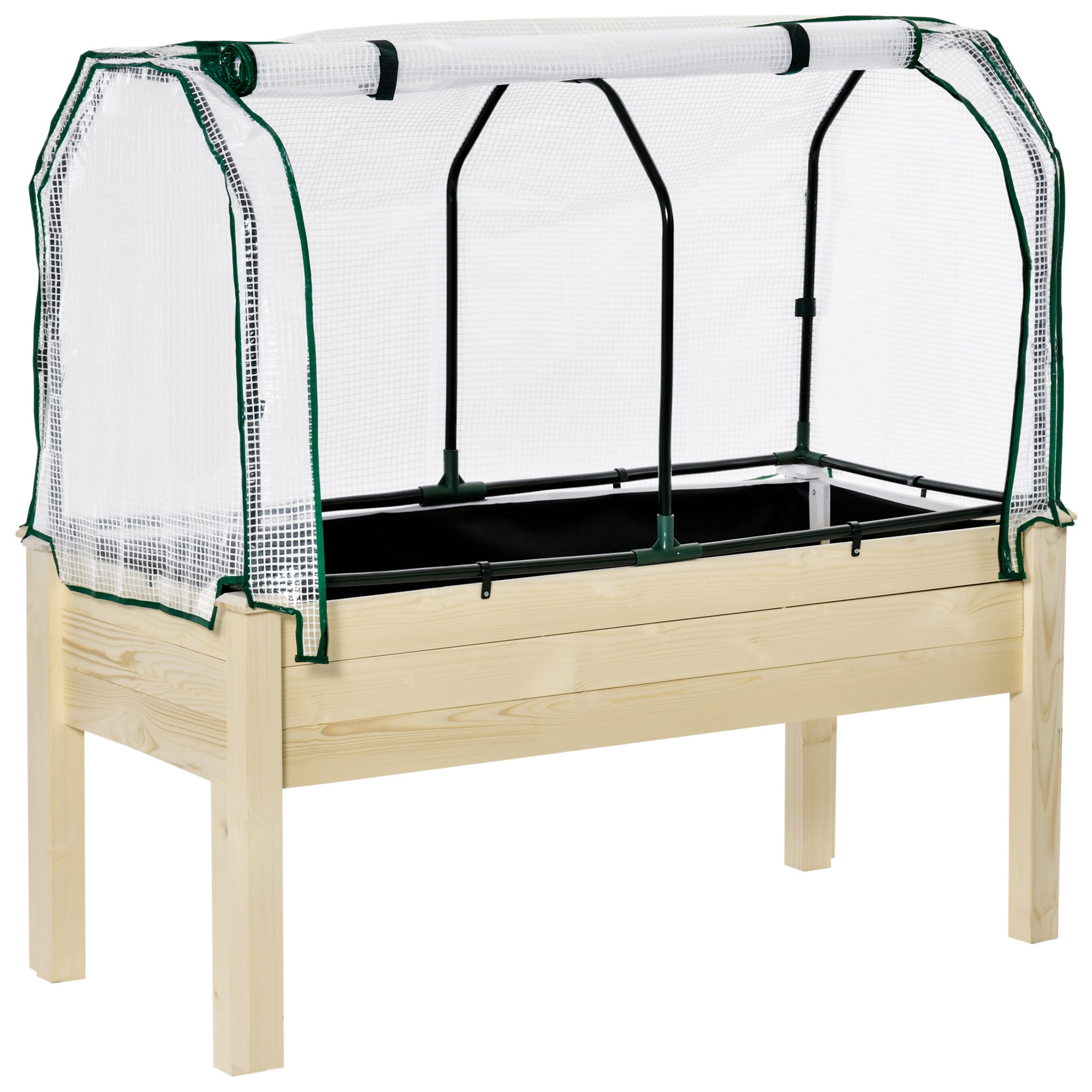 Outsunny Raised Garden Bed with PE Greenhouse Cover Outdoor Elevated Wood Planter Box for Herbs and Vegetables, Use for Patio, Backyard, Balcony, 48 x 22 x 46 inch, Natural