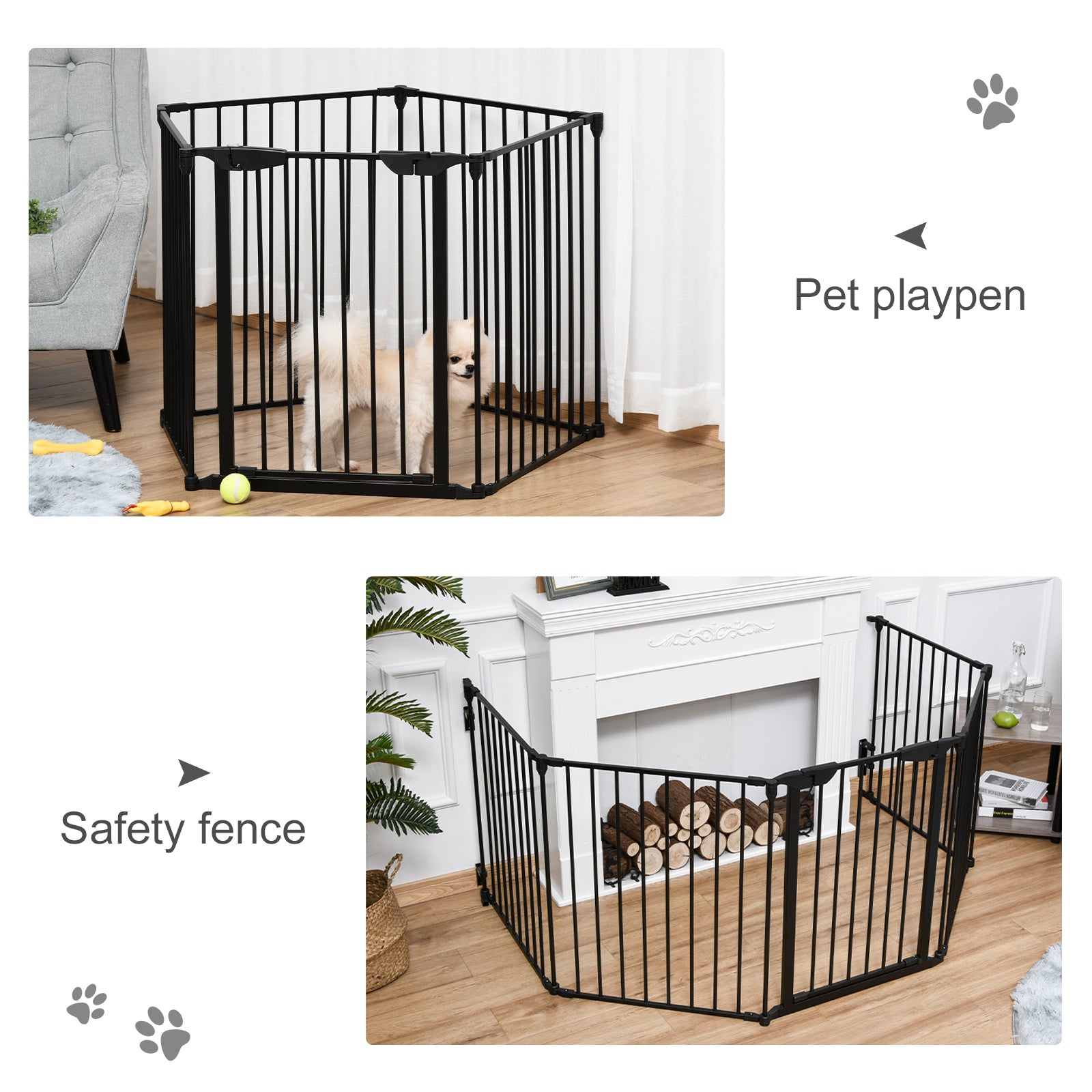 PawHut Dog Playpen Indoor, Foldable Pet Fence Puppy Pen for Small Medium Dogs with Door, 5 Panels, 29 Inch Tall, for Stairway, Doorway, Hallway, Black