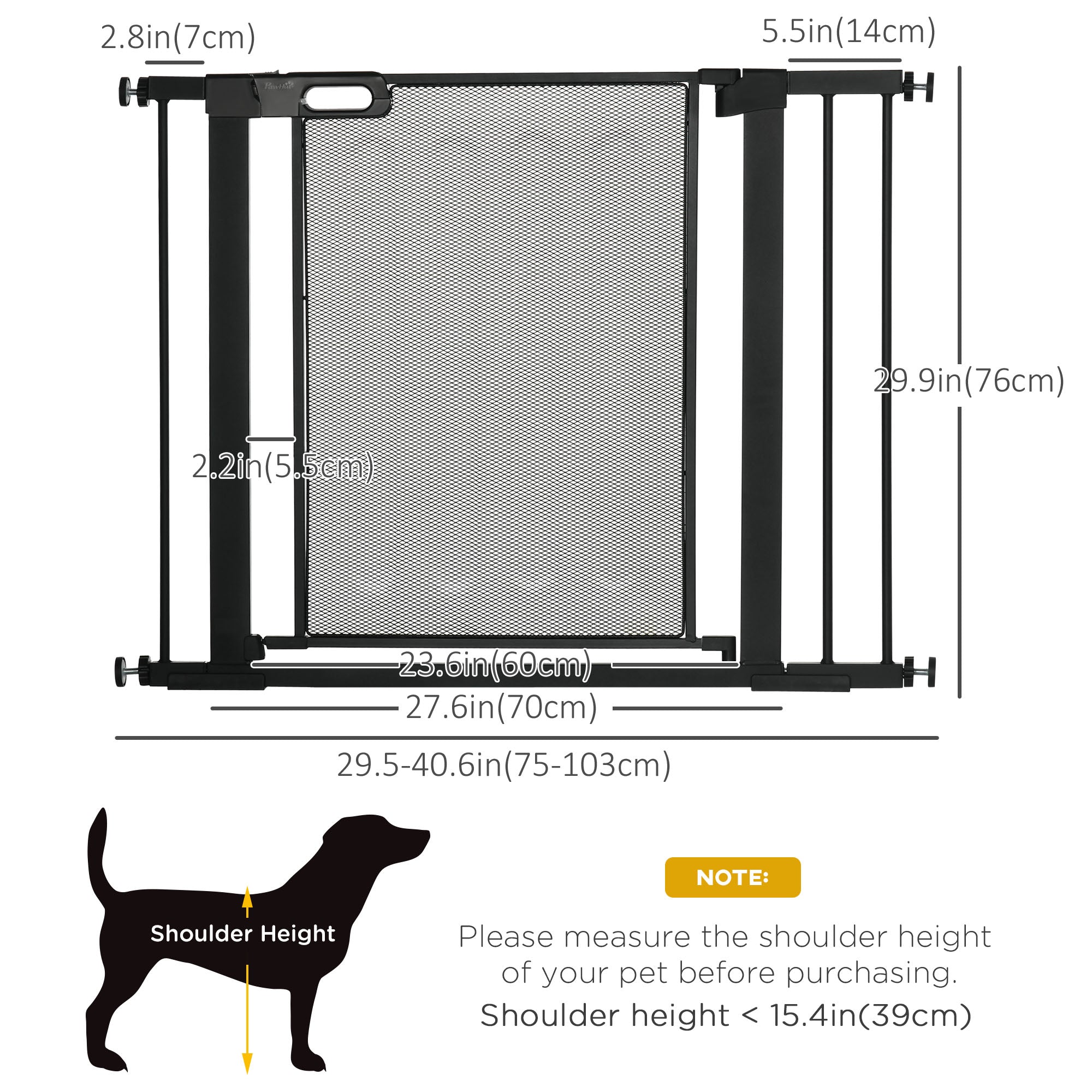 PawHut 29.5"-40.6" Metal Pet Gate, w/ Auto Closing Door, Double Locking, Dog Gate for Doorways, Stairs, Hallways, Indoor/Outdoor, Black