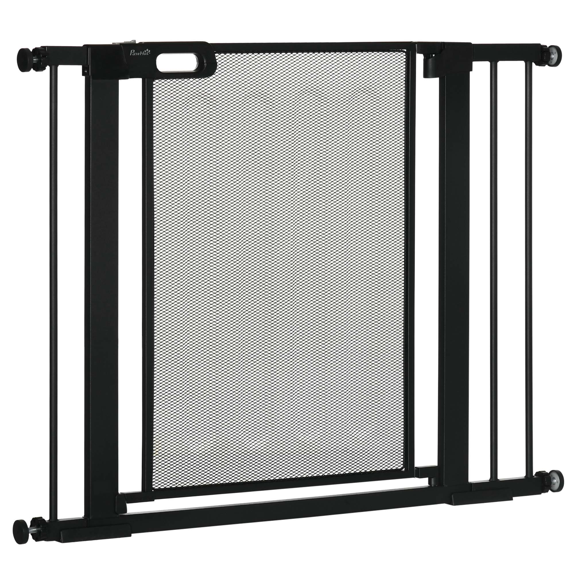 PawHut Pressure Fit Safety Gate for Doorways and Staircases, Dog Gate w/ Auto Closing Door, Pet Barrier for Hallways w/ Double Locking, Openings 75-103CM - Black