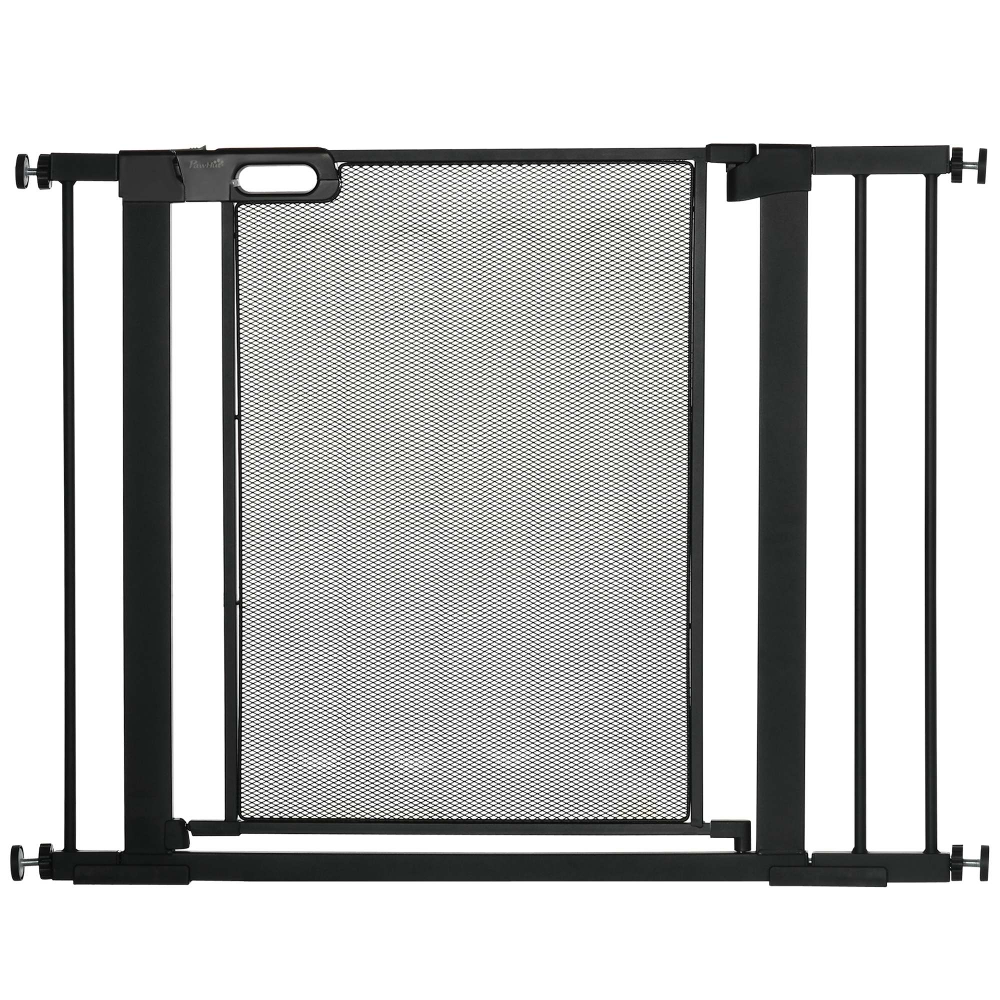 PawHut 29.5"-40.6" Metal Pet Gate, w/ Auto Closing Door, Double Locking, Dog Gate for Doorways, Stairs, Hallways, Indoor/Outdoor, Black
