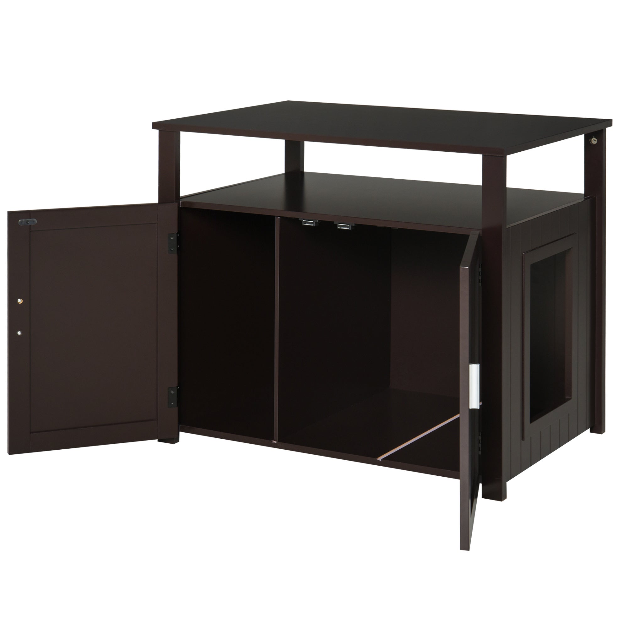 PawHut Litter Box Enclosure Cat Washroom Kitten House Furniture Nightstand End Table Hideaway Cabinet with Removable/ Adjustable Divider Magnetic Doors Brown