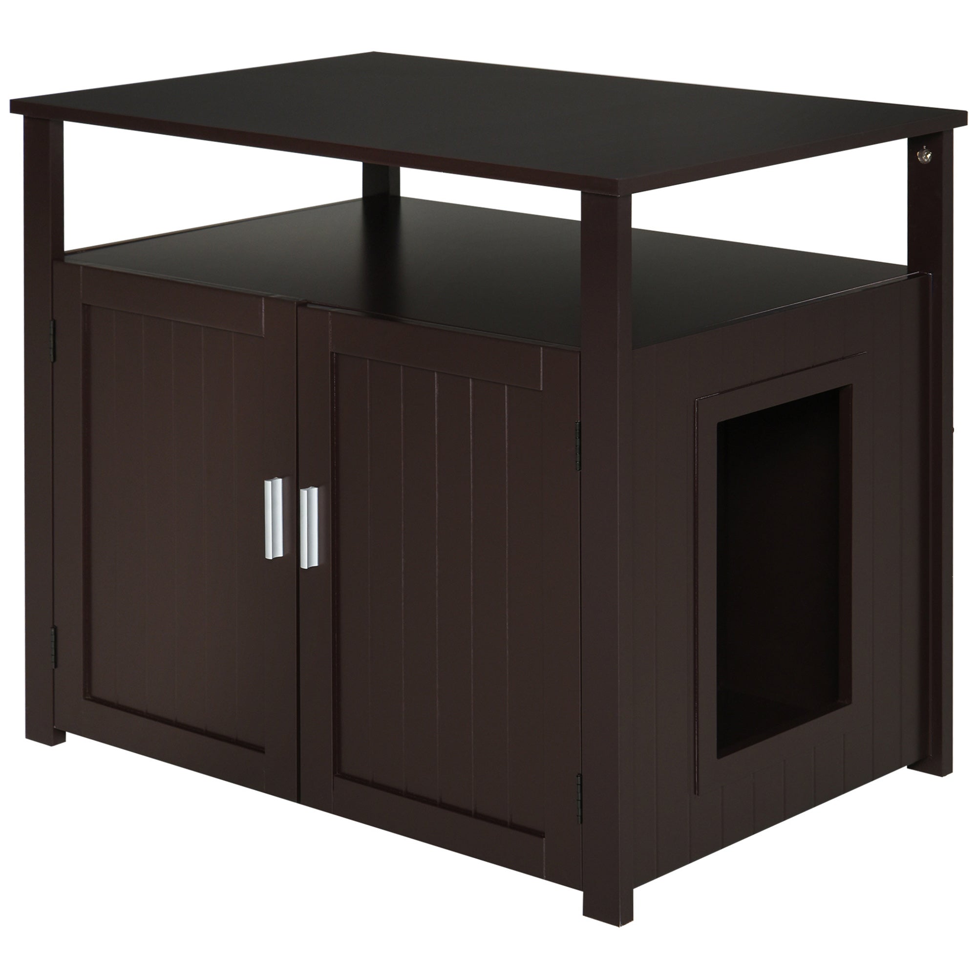 PawHut Litter Box Enclosure Cat Washroom Kitten House Furniture Nightstand End Table Hideaway Cabinet with Removable/ Adjustable Divider Magnetic Doors Brown