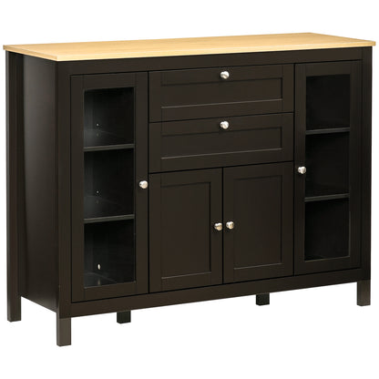 HOMCOM Sideboard Buffet Cabinet with 2 Drawers 3 Storage Cabinets, Coffee Bar Cabinet with Glass Doors, Kitchen Cabinet with Adjustable Shelves, Dark Brown