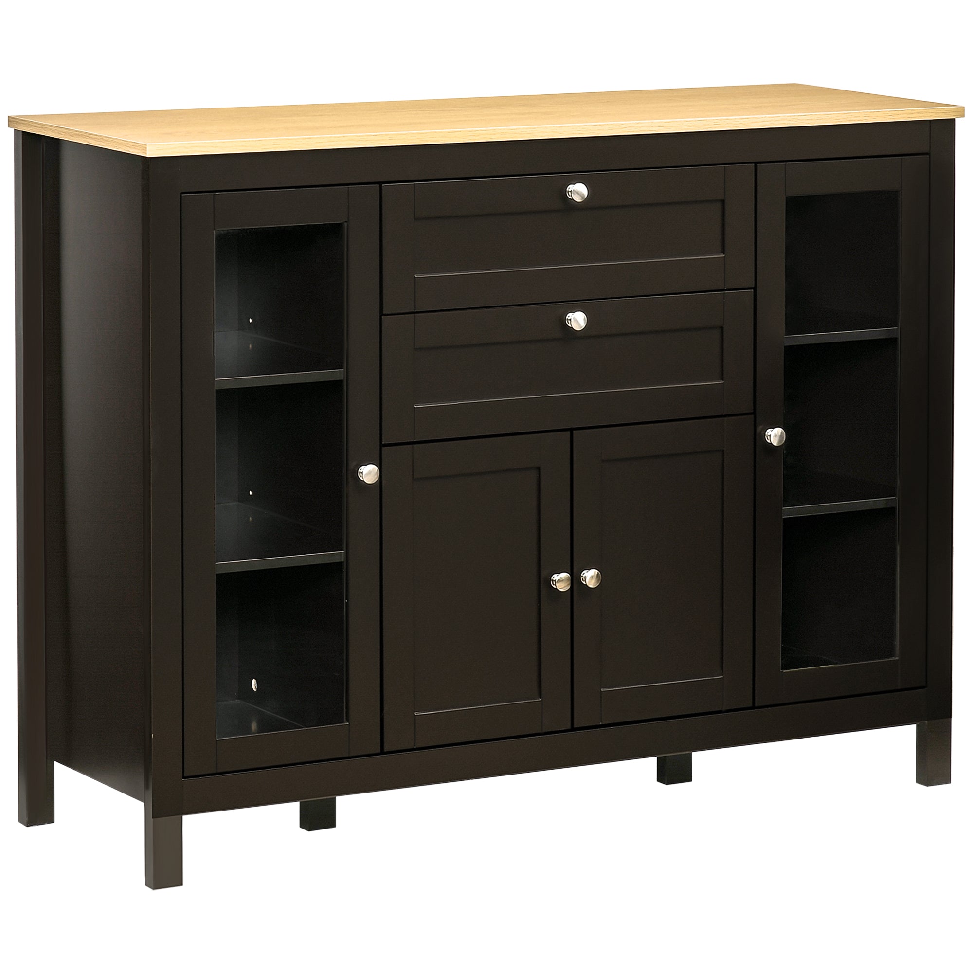 HOMCOM Sideboard Buffet Cabinet with 2 Drawers 3 Storage Cabinets, Coffee Bar Cabinet with Glass Doors, Kitchen Cabinet with Adjustable Shelves, Dark Brown