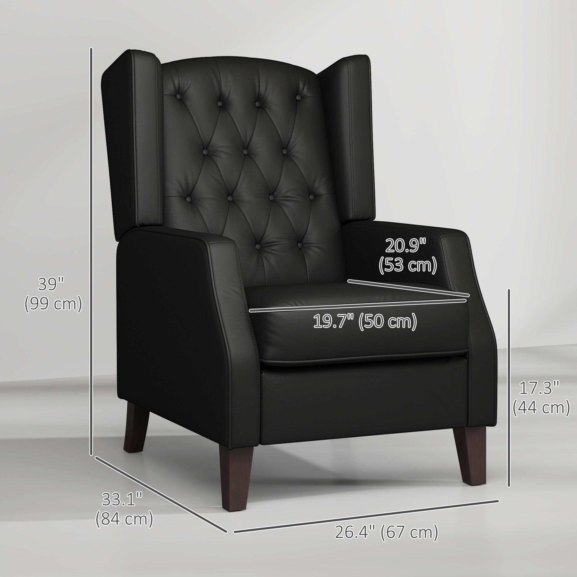HOMCOM Faux Leather Accent Chair, Upholstered Wingback Armchair, Modern Button Tufted Living Room Chair with Thick Padding, Black