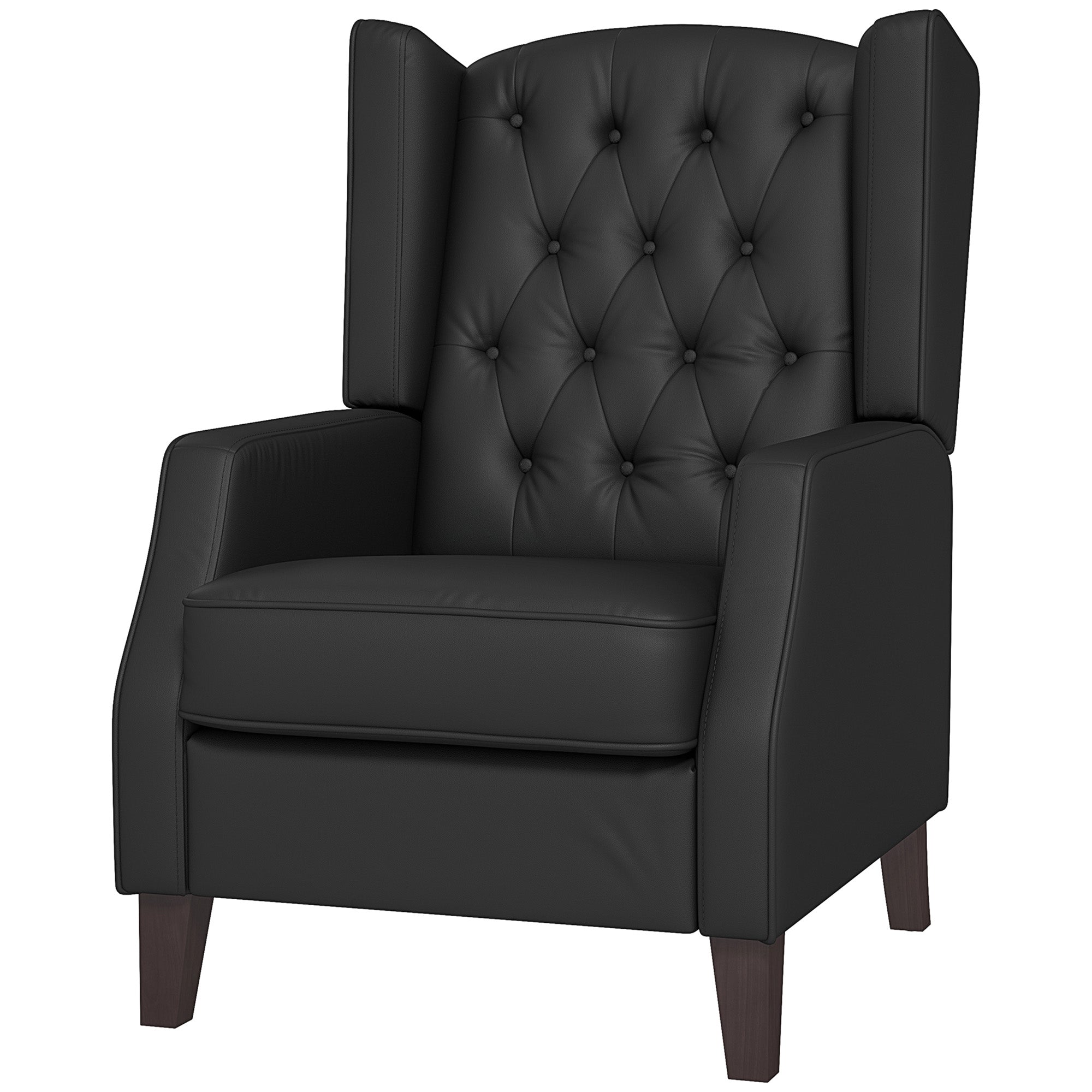 HOMCOM Faux Leather Accent Chair, Upholstered Wingback Armchair, Modern Button Tufted Living Room Chair with Thick Padding, Black