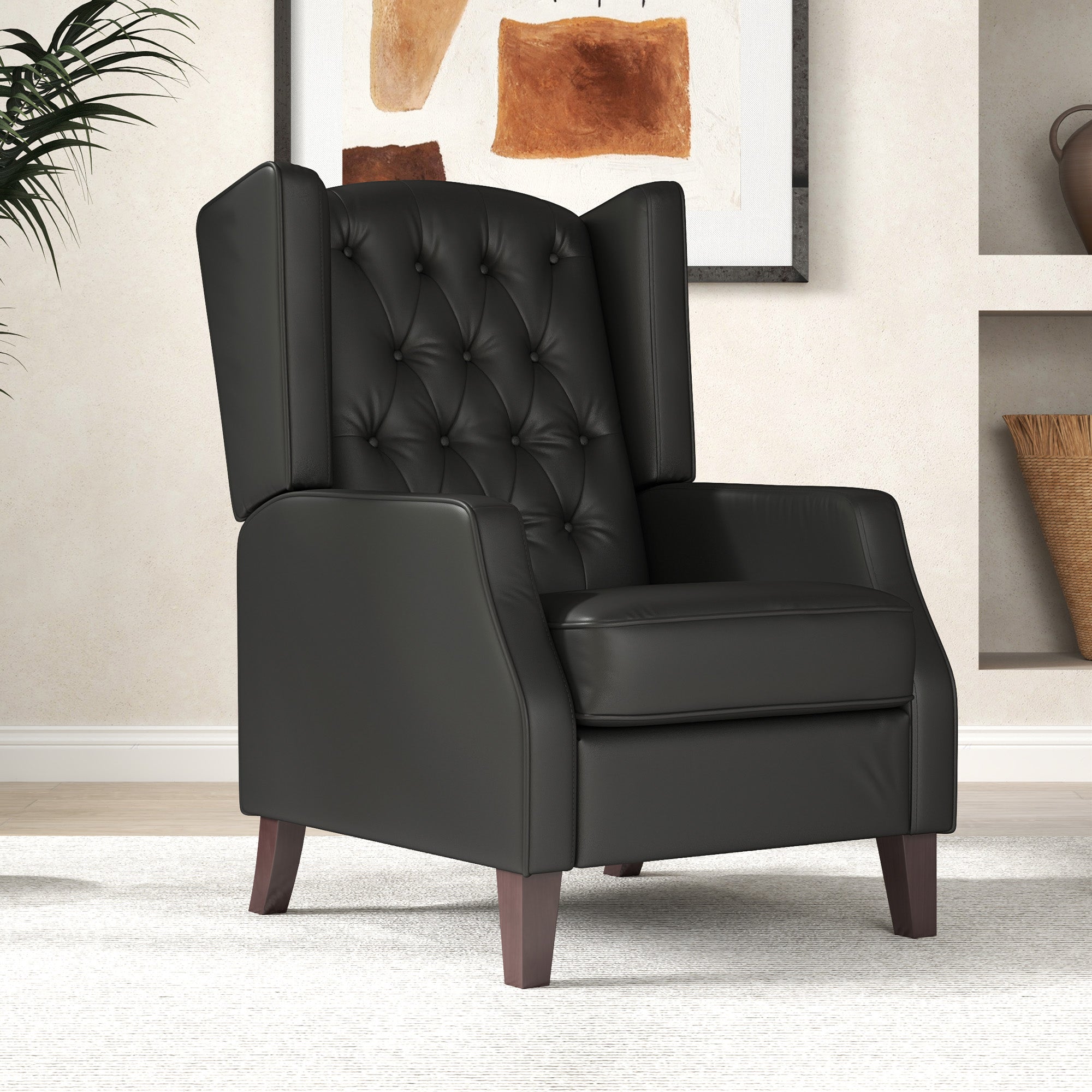HOMCOM Faux Leather Accent Chair, Upholstered Wingback Armchair, Modern Button Tufted Living Room Chair with Thick Padding, Black