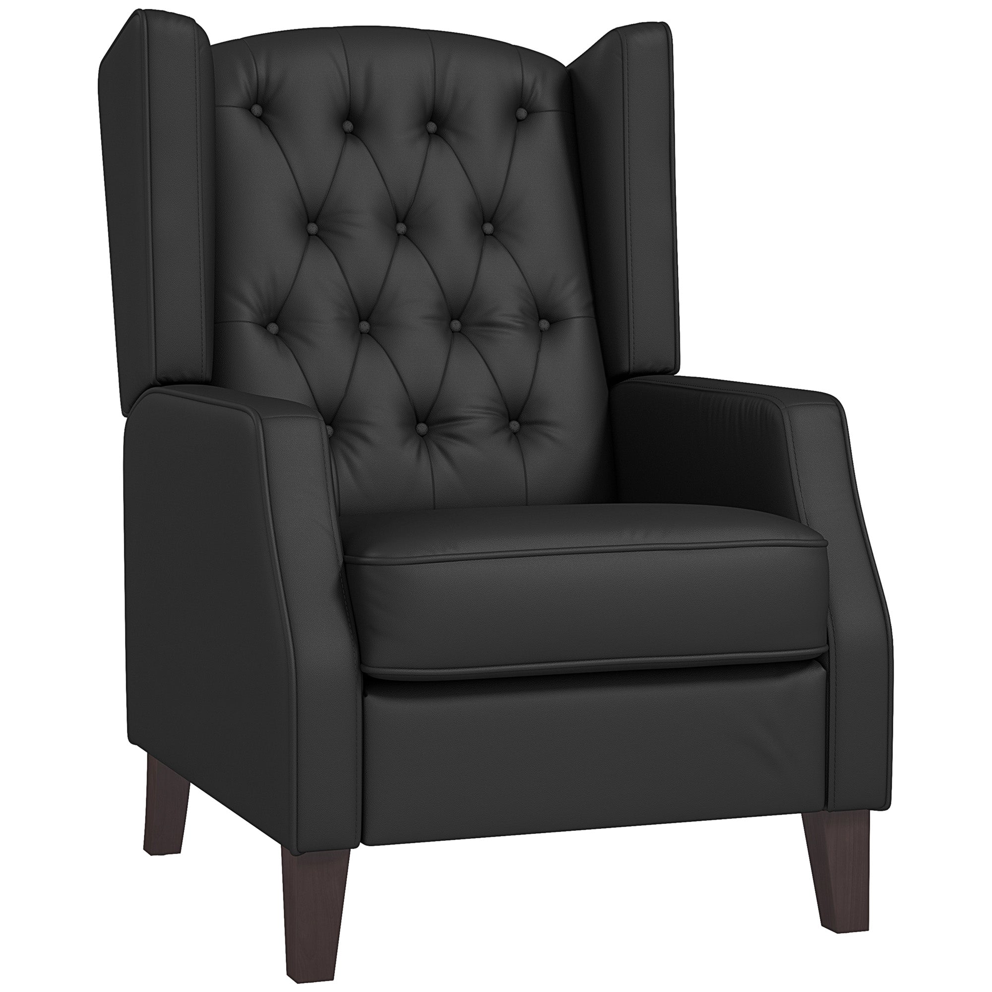 HOMCOM Faux Leather Accent Chair, Upholstered Wingback Armchair, Modern Button Tufted Living Room Chair with Thick Padding, Black
