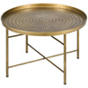 HOMCOM 24" Round Coffee Table with Hammered Drop Tray Top, Vintage Metal Center Table for Living Room, Side Table, Gold