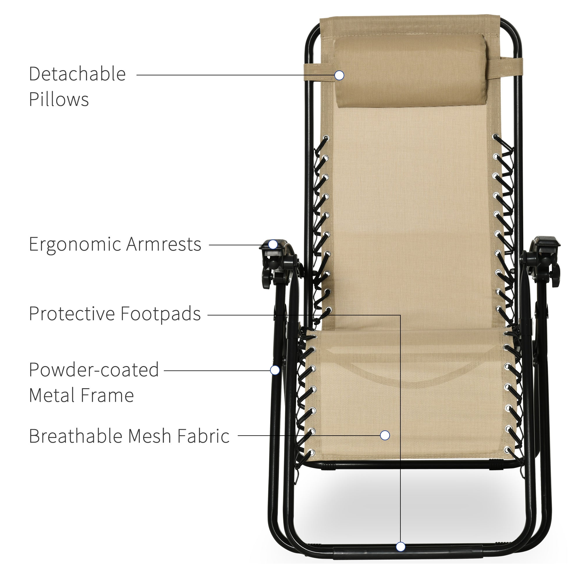 Outsunny Zero Gravity Chair Set of 2 with Side Table, Folding Lounge Chair with Cupholders & Pillows, Patio Chair Set for Pool, Backyard, Lawn, Beach, Beige