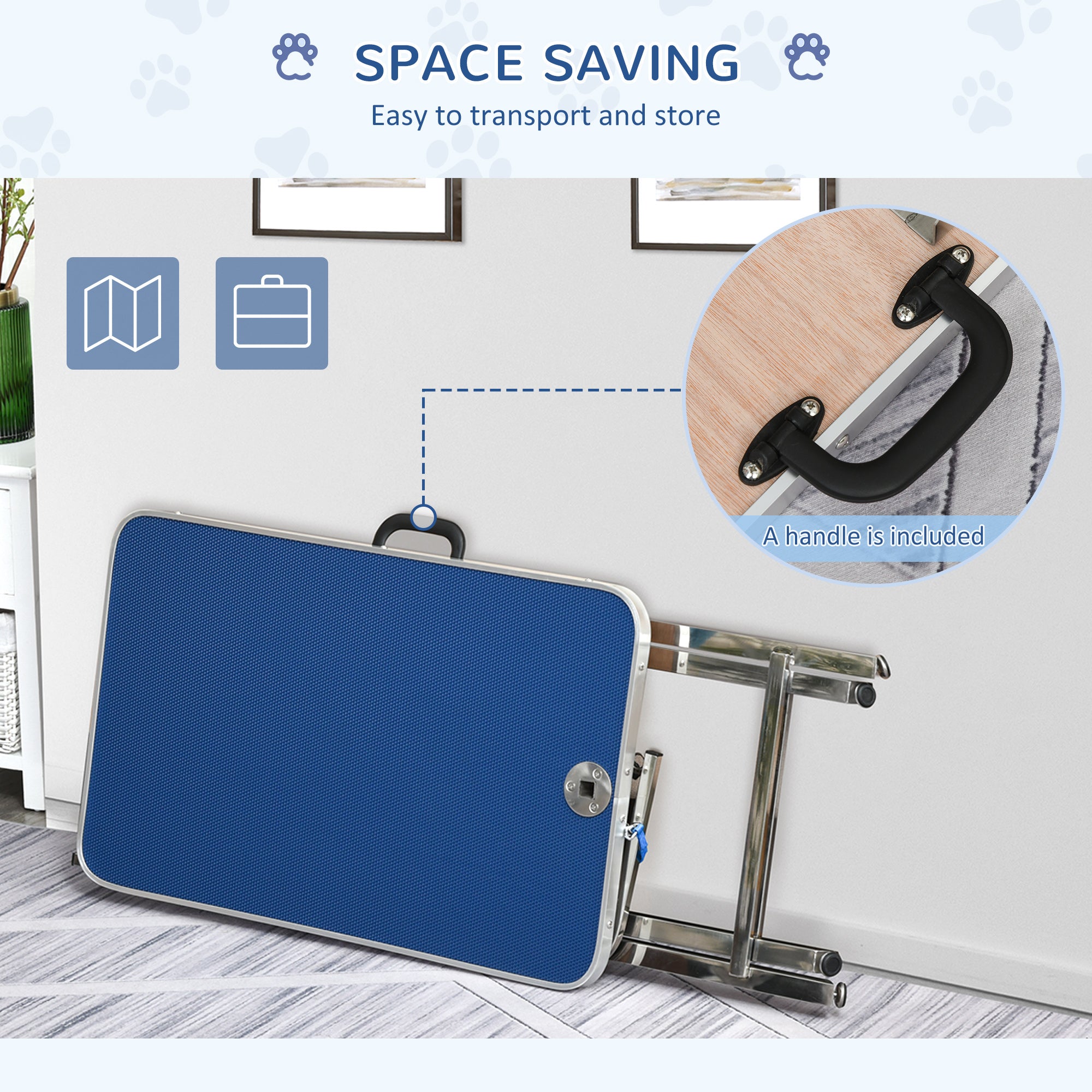 PawHut 28" Foldable Dog Grooming Table with Adjustable Arm, Non-Slip Surface, Pet Grooming Table for Medium Small Dogs, Cats, Blue