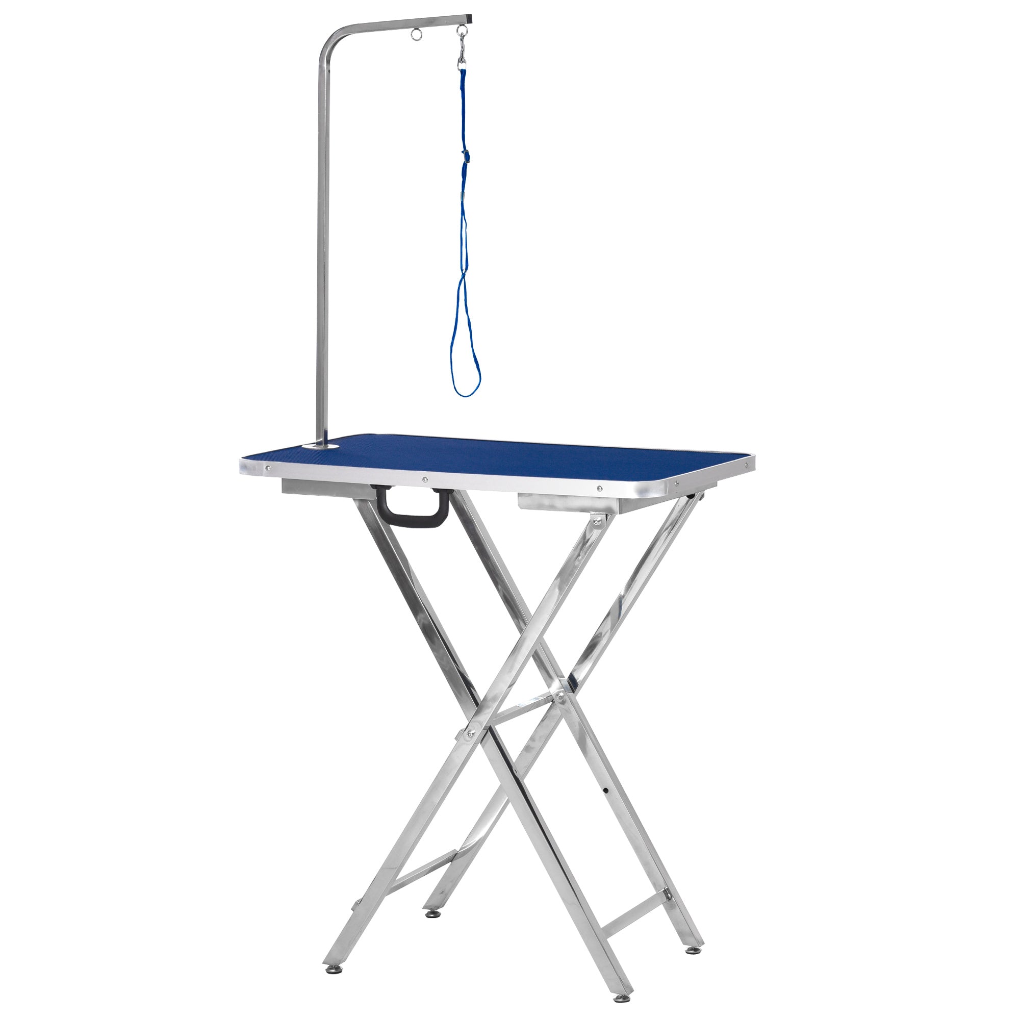 PawHut 28" Foldable Dog Grooming Table with Adjustable Arm, Non-Slip Surface, Pet Grooming Table for Medium Small Dogs, Cats, Blue