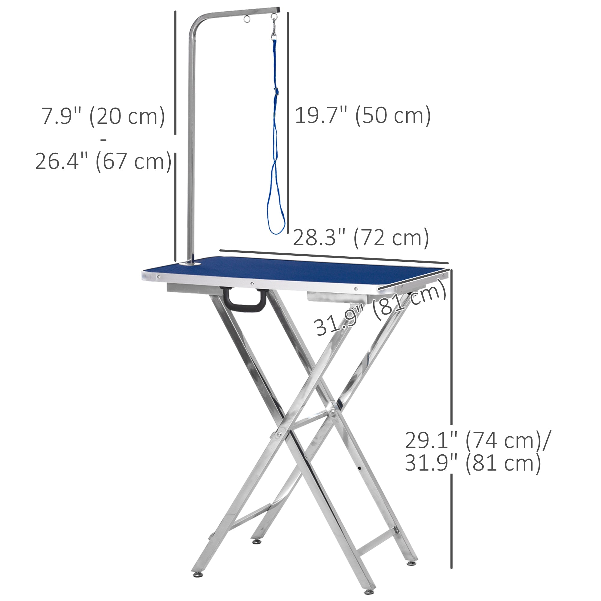 PawHut 28" Foldable Dog Grooming Table with Adjustable Arm, Non-Slip Surface, Pet Grooming Table for Medium Small Dogs, Cats, Blue