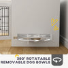 PawHut 31.5in Dog Crate Furniture with 360° Rotatable Removable Dog Bowls, Dog Kennel Side End Table with Two Doors, for Medium Dogs, 31.5" x 24" x 25", White
