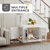 PawHut 31.5in Dog Crate Furniture with 360° Rotatable Removable Dog Bowls, Dog Kennel Side End Table with Two Doors, for Medium Dogs, 31.5" x 24" x 25", White
