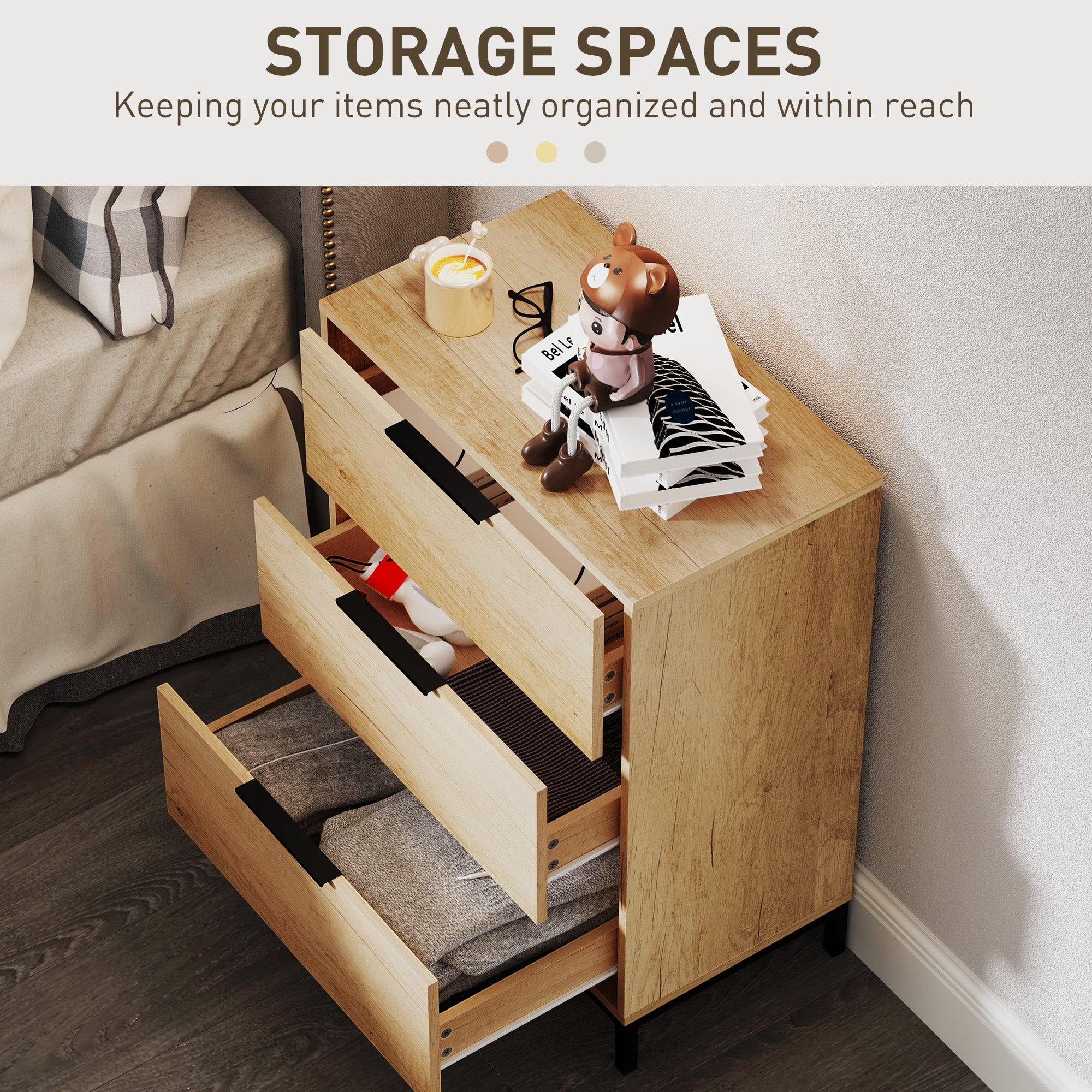 HOMCOM Dresser for Bedroom, 3 Drawer Dresser Tower, Tall Chest of Drawers, Storage Organizer Cabinet for Hallway, Entryway, Closet, Natural Wood Grain