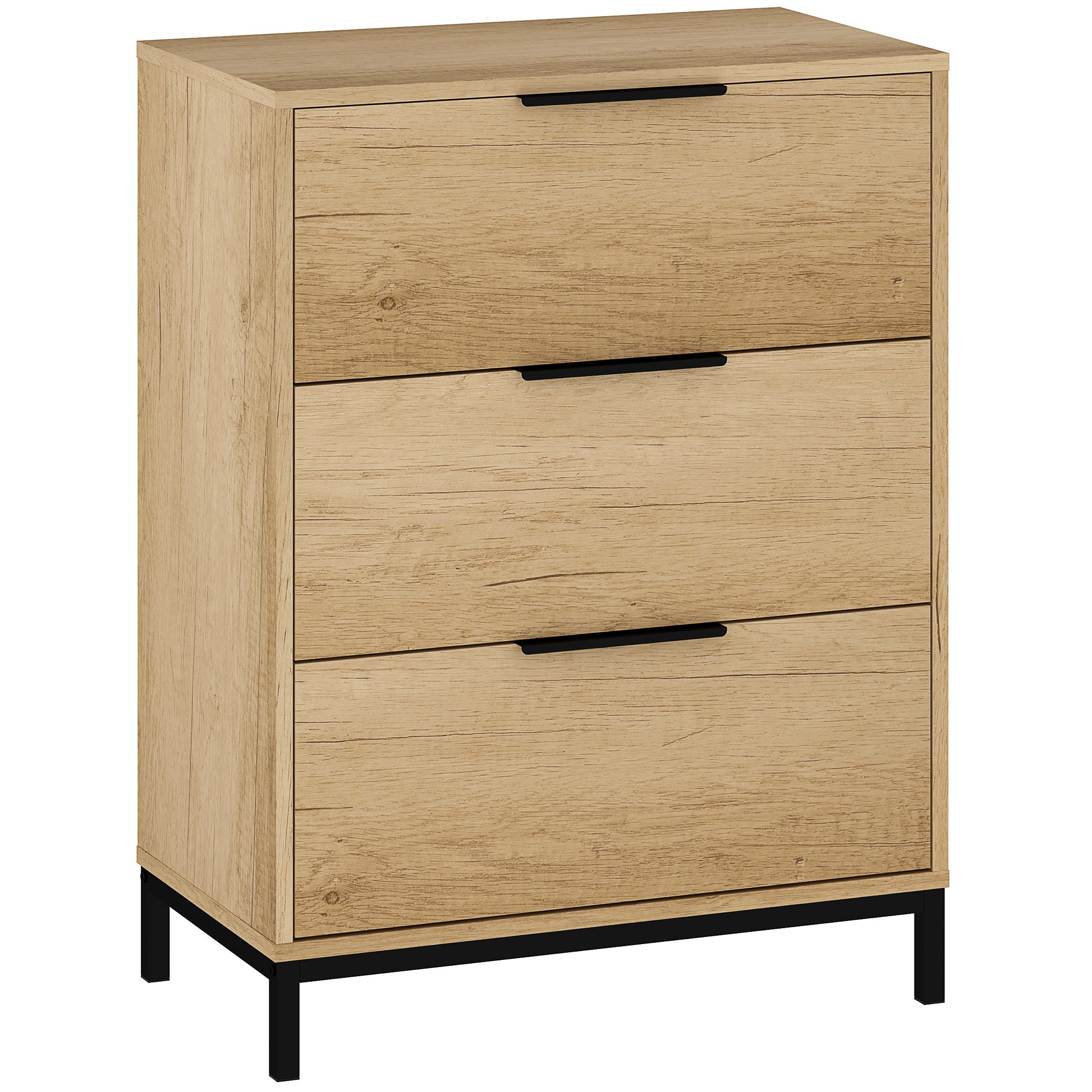 HOMCOM Dresser for Bedroom, 3 Drawer Dresser Tower, Tall Chest of Drawers, Storage Organizer Cabinet for Hallway, Entryway, Closet, Natural Wood Grain