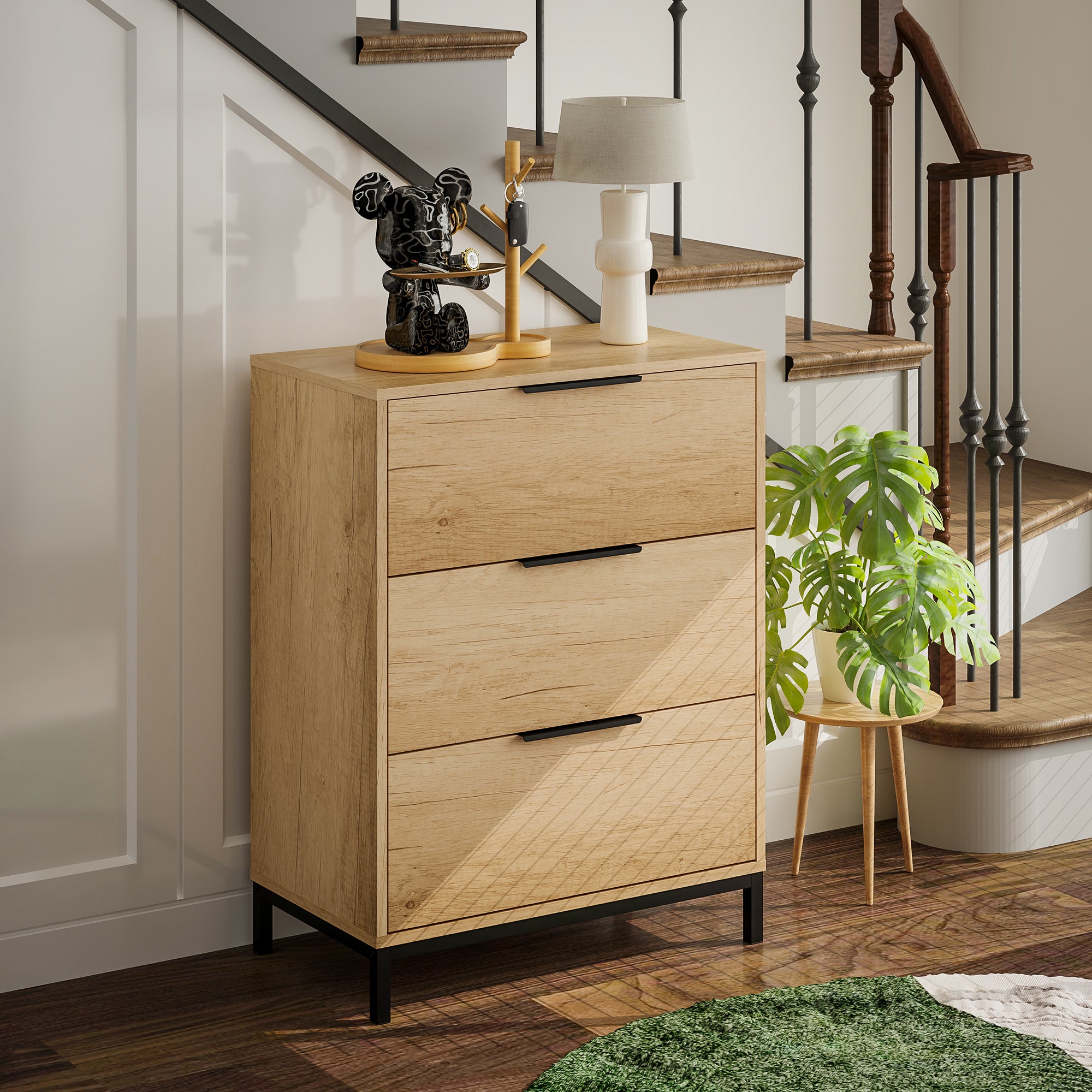HOMCOM Dresser for Bedroom, 3 Drawer Dresser Tower, Tall Chest of Drawers, Storage Organizer Cabinet for Hallway, Entryway, Closet, Natural Wood Grain