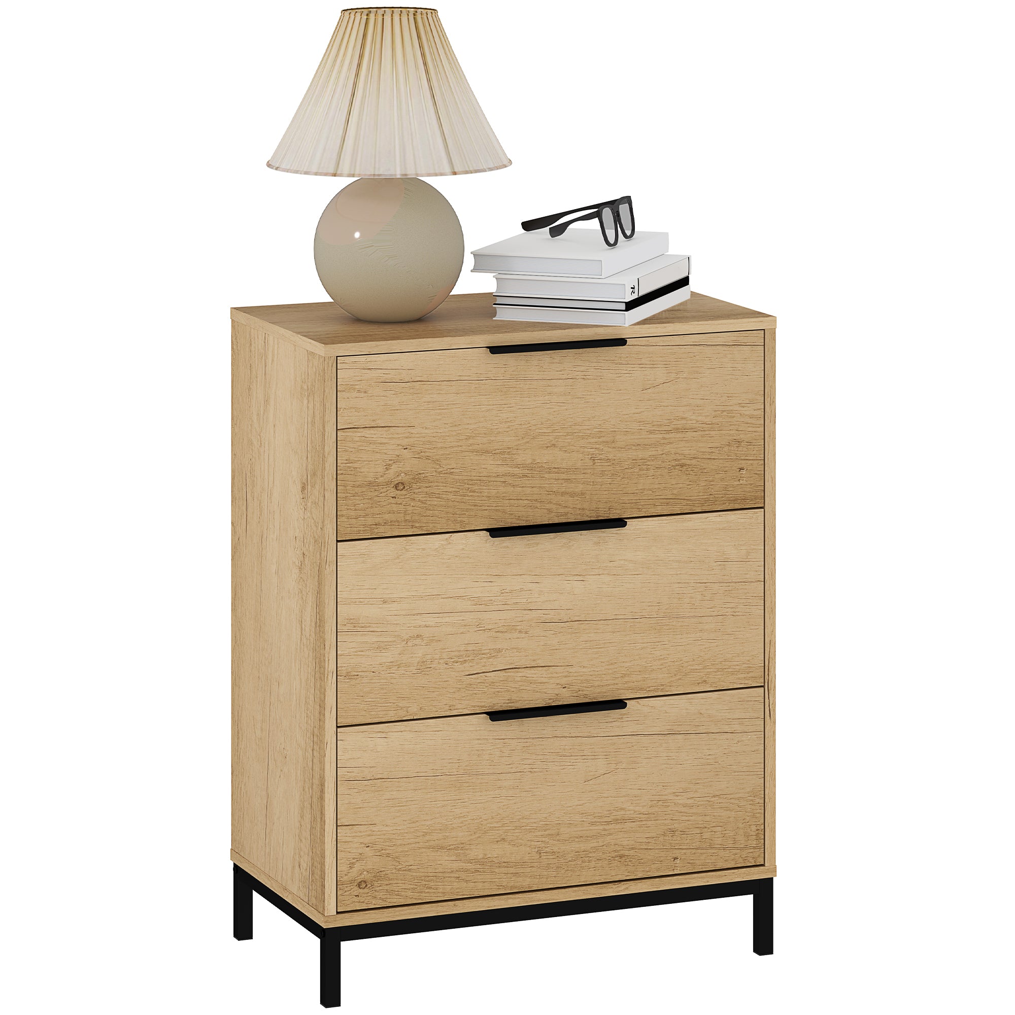 HOMCOM Dresser for Bedroom, 3 Drawer Dresser Tower, Tall Chest of Drawers, Storage Organizer Cabinet for Hallway, Entryway, Closet, Natural Wood Grain