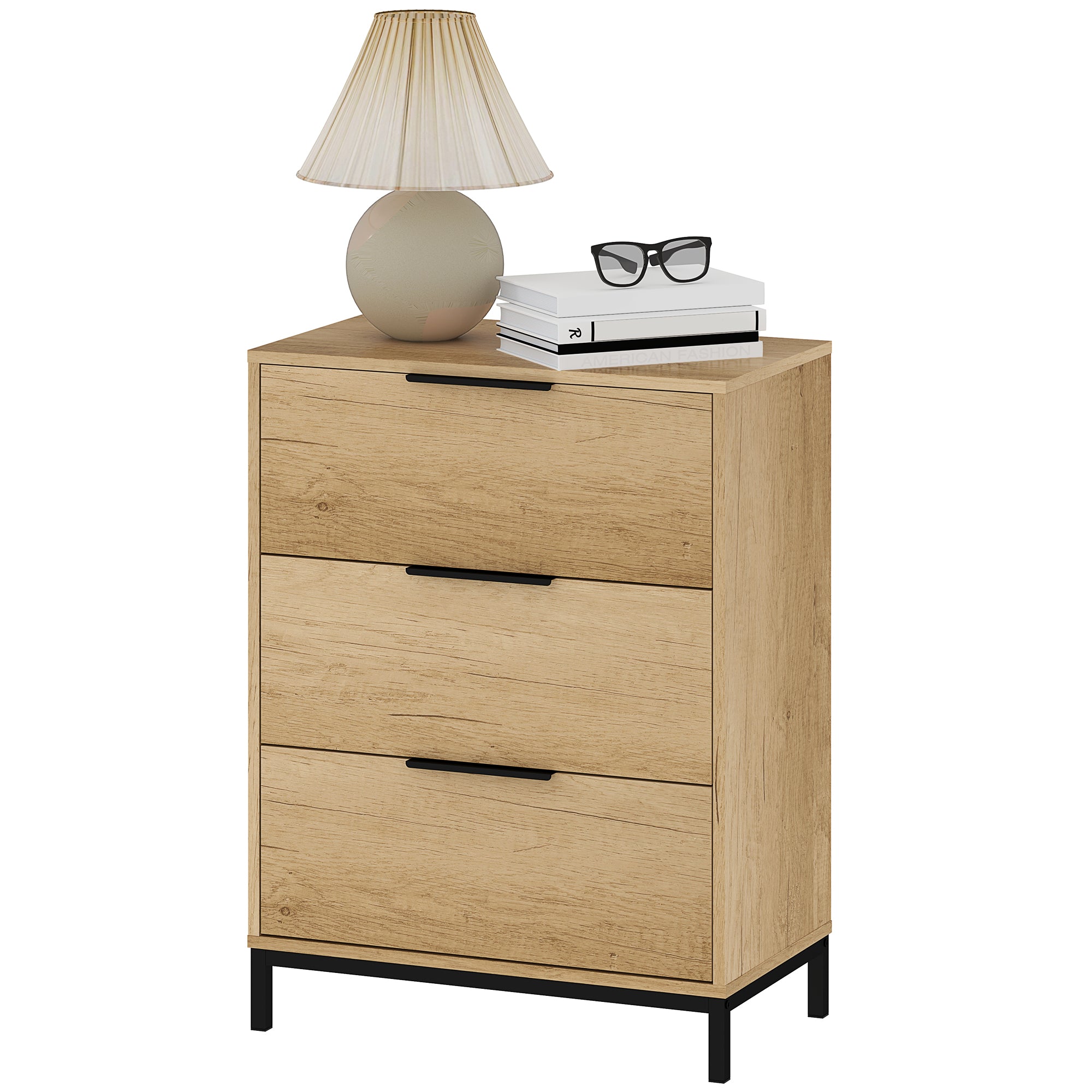 HOMCOM Dresser for Bedroom, 3 Drawer Dresser Tower, Tall Chest of Drawers, Storage Organizer Cabinet for Hallway, Entryway, Closet, Natural Wood Grain