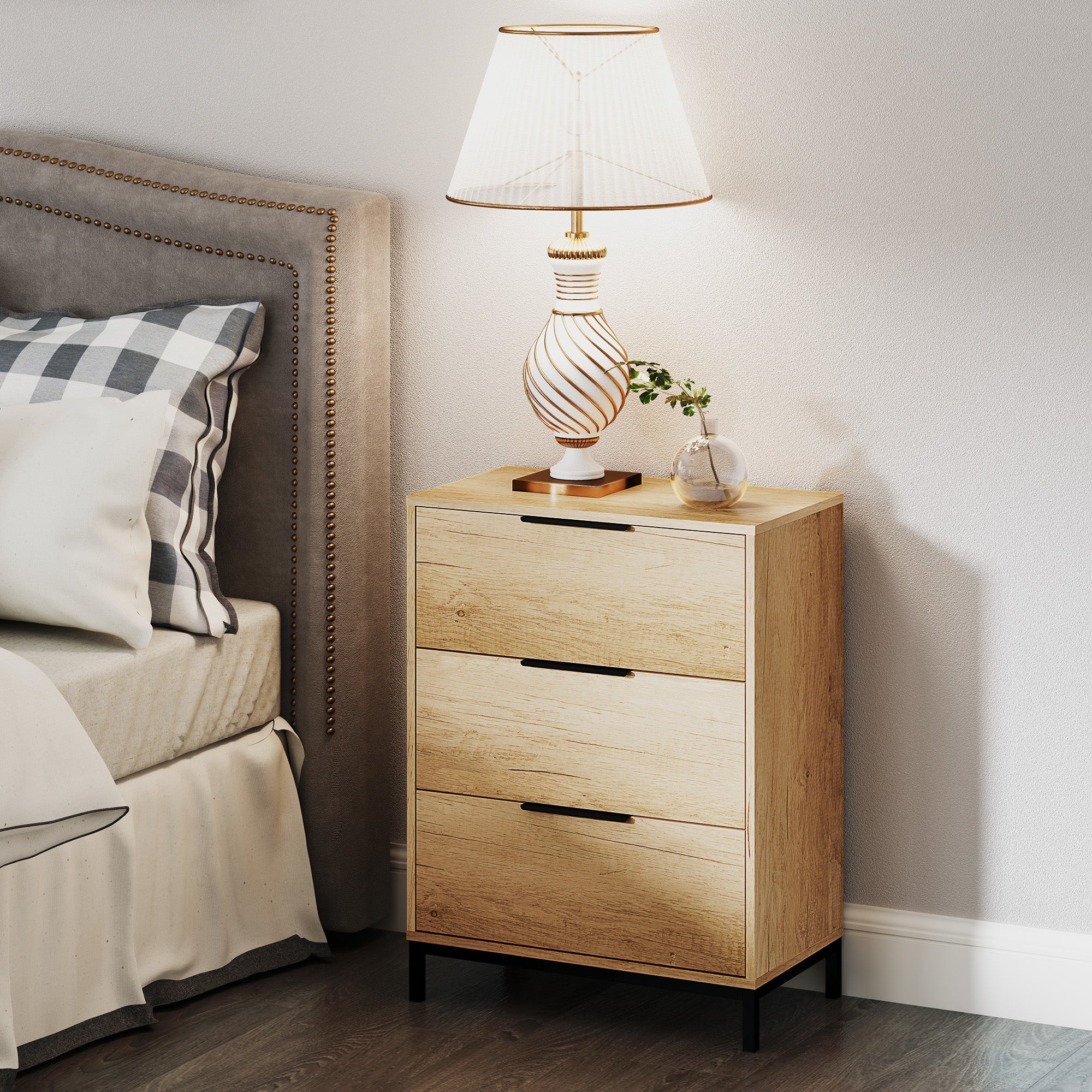 HOMCOM Dresser for Bedroom, 3 Drawer Dresser Tower, Tall Chest of Drawers, Storage Organizer Cabinet for Hallway, Entryway, Closet, Natural Wood Grain