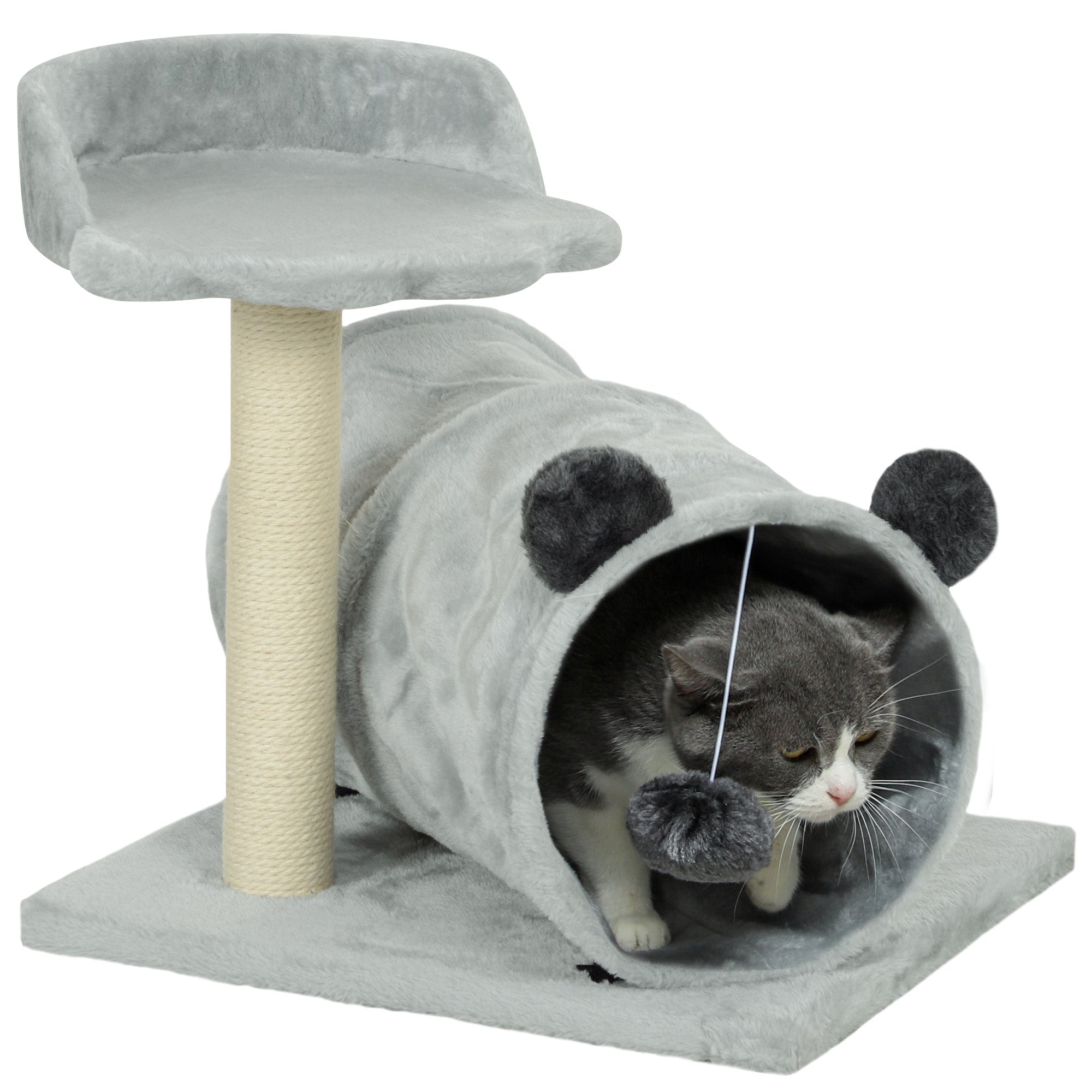 PawHut Cat Tree for Indoor Cats, 47cm Cat Tower with Scratching Post, Cat Bed, Cat Tunnel, Toy Ball, Cute Cat Tree Tower for Kittens and Cats, Grey