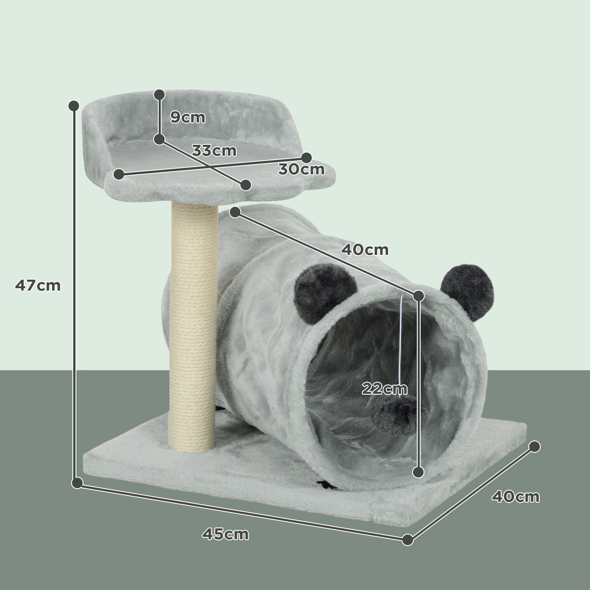 PawHut Cat Tree for Indoor Cats, 47cm Cat Tower with Scratching Post, Cat Bed, Cat Tunnel, Toy Ball, Cute Cat Tree Tower for Kittens and Cats, Grey