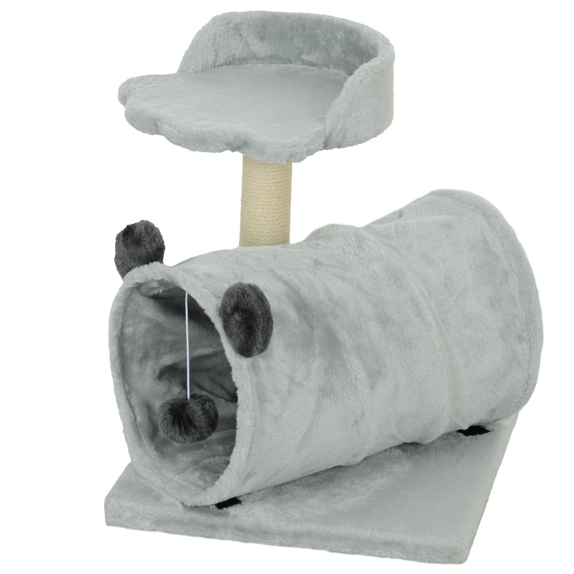 PawHut Cat Tree for Indoor Cats, 47cm Cat Tower with Scratching Post, Cat Bed, Cat Tunnel, Toy Ball, Cute Cat Tree Tower for Kittens and Cats, Grey
