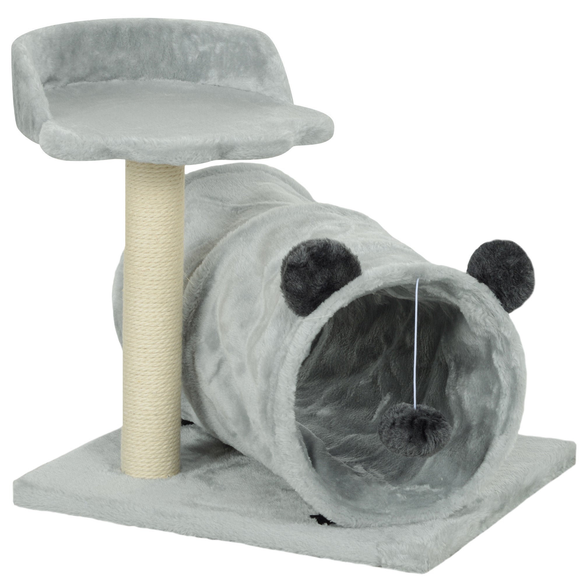 PawHut Cat Tree for Indoor Cats, 47cm Cat Tower with Scratching Post, Cat Bed, Cat Tunnel, Toy Ball, Cute Cat Tree Tower for Kittens and Cats, Grey