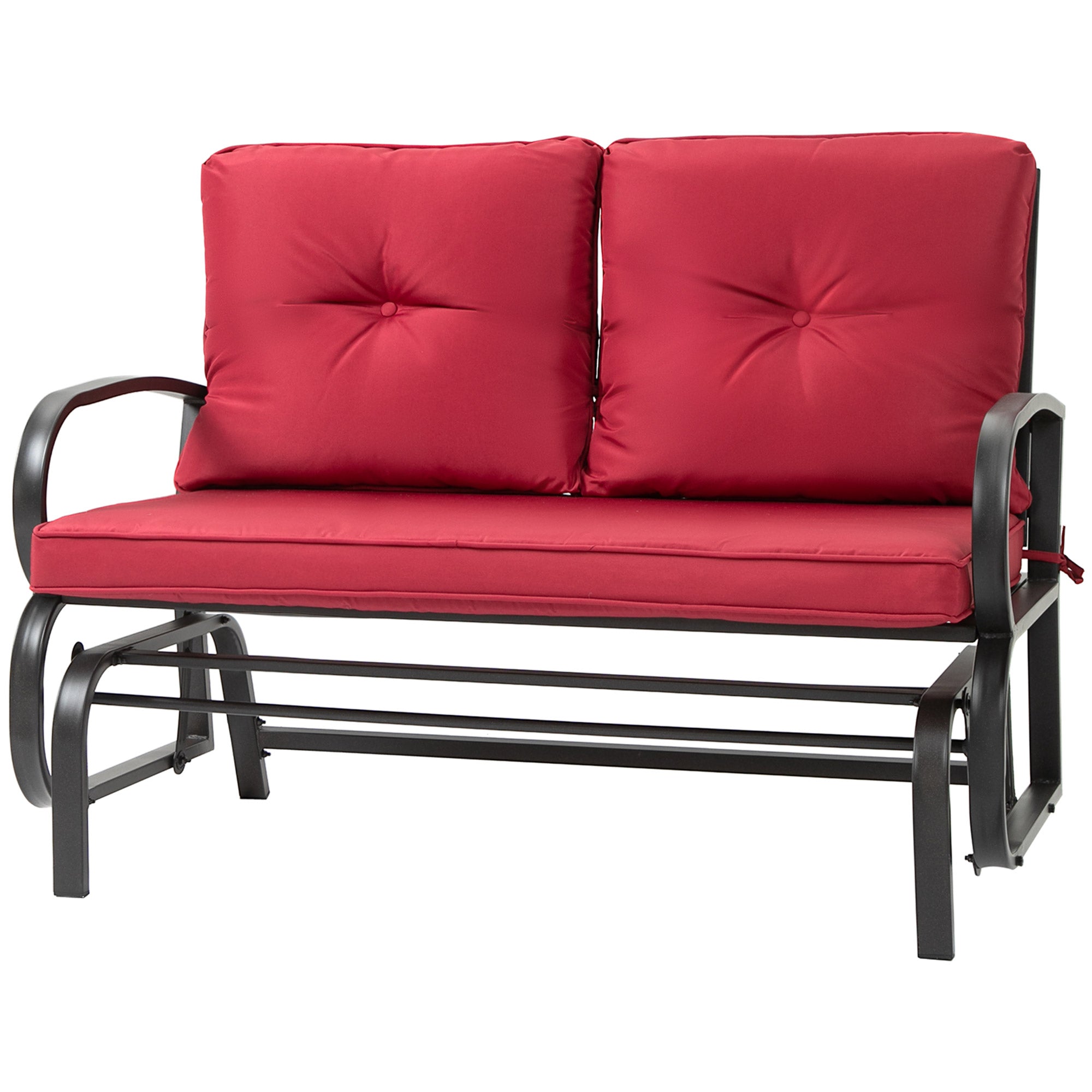 Outsunny 2-Person Outdoor Glider Chair, Patio Double Rocking Loveseat with Steel Frame and Cushions for Backyard, Garden and Porch, Red