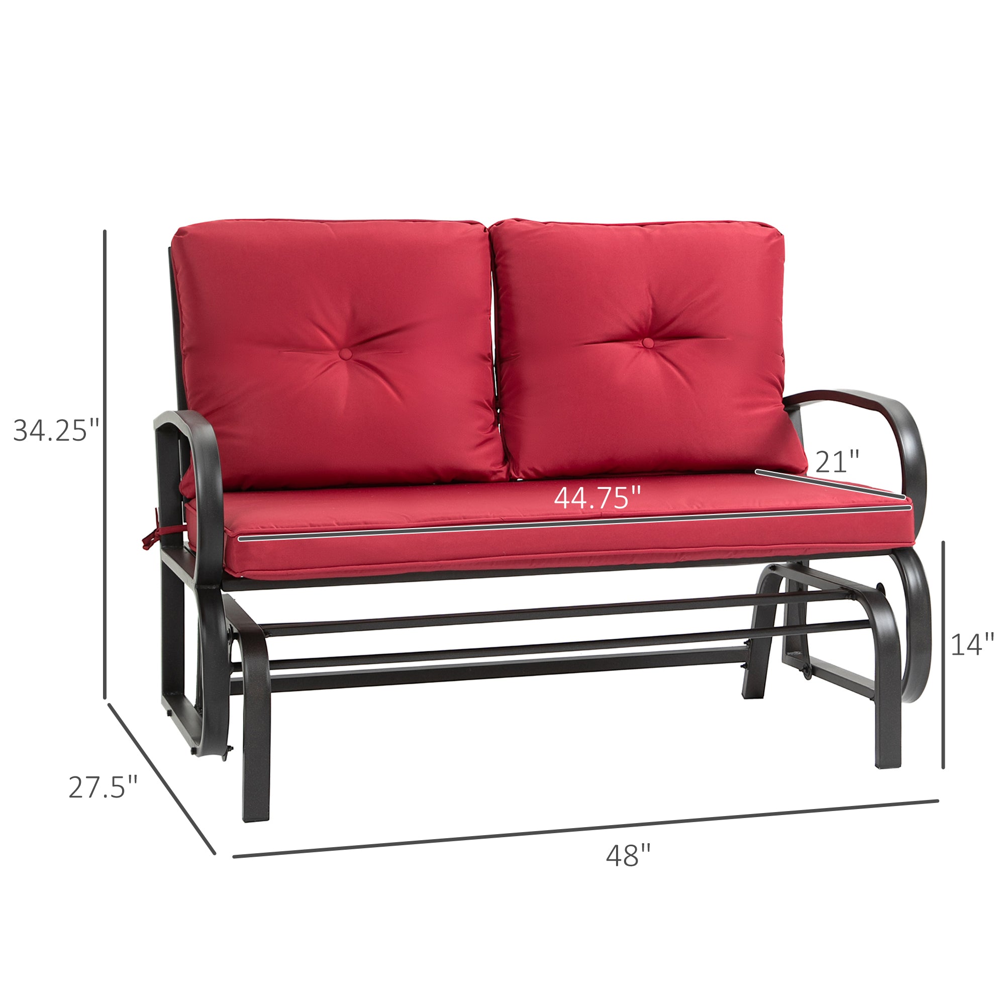 Outsunny 2-Person Outdoor Glider Chair, Patio Double Rocking Loveseat with Steel Frame and Cushions for Backyard, Garden and Porch, Red