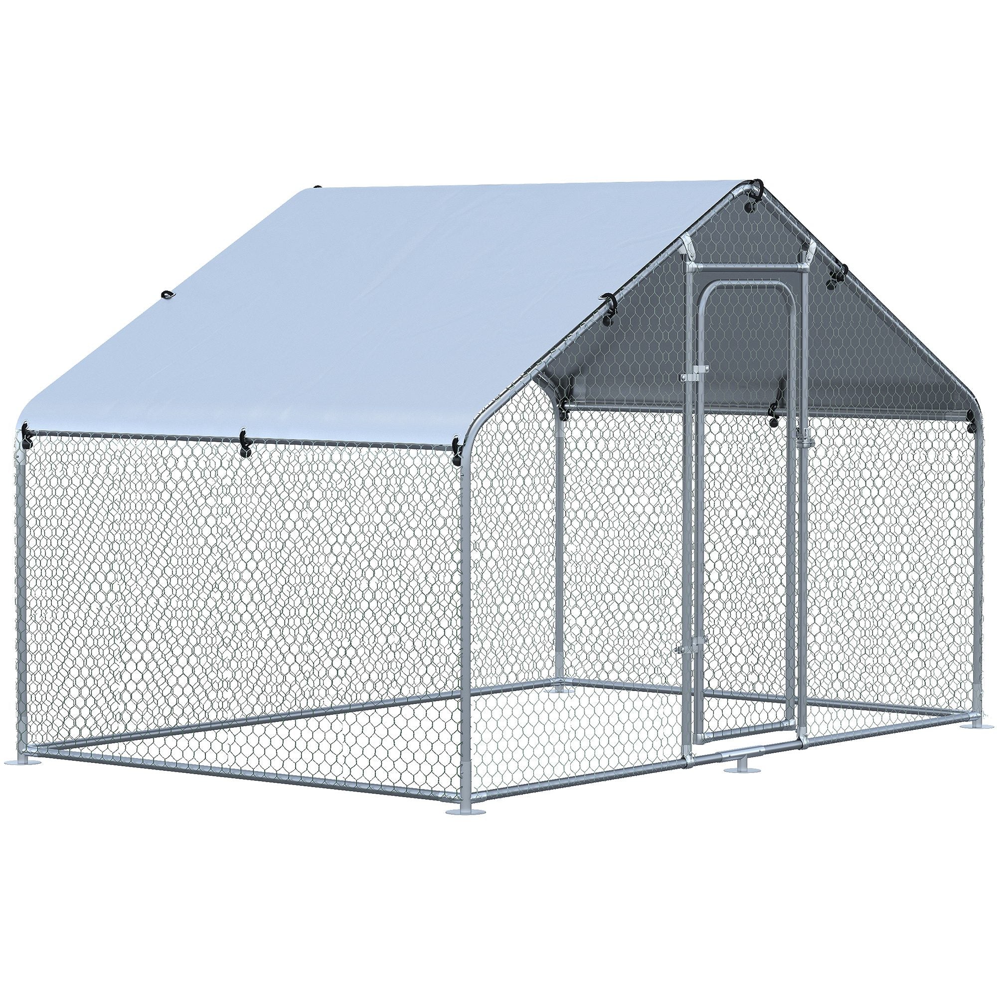 PawHut Large Chicken Coop Metal Chicken Run with Waterproof and Anti-UV Cover, Spire Shaped Walk-in Fence Cage Hen House for Outdoor and Yard Farm Use, 1.3" Tube Diameter, 9.8' x 6.6' x 6.4'