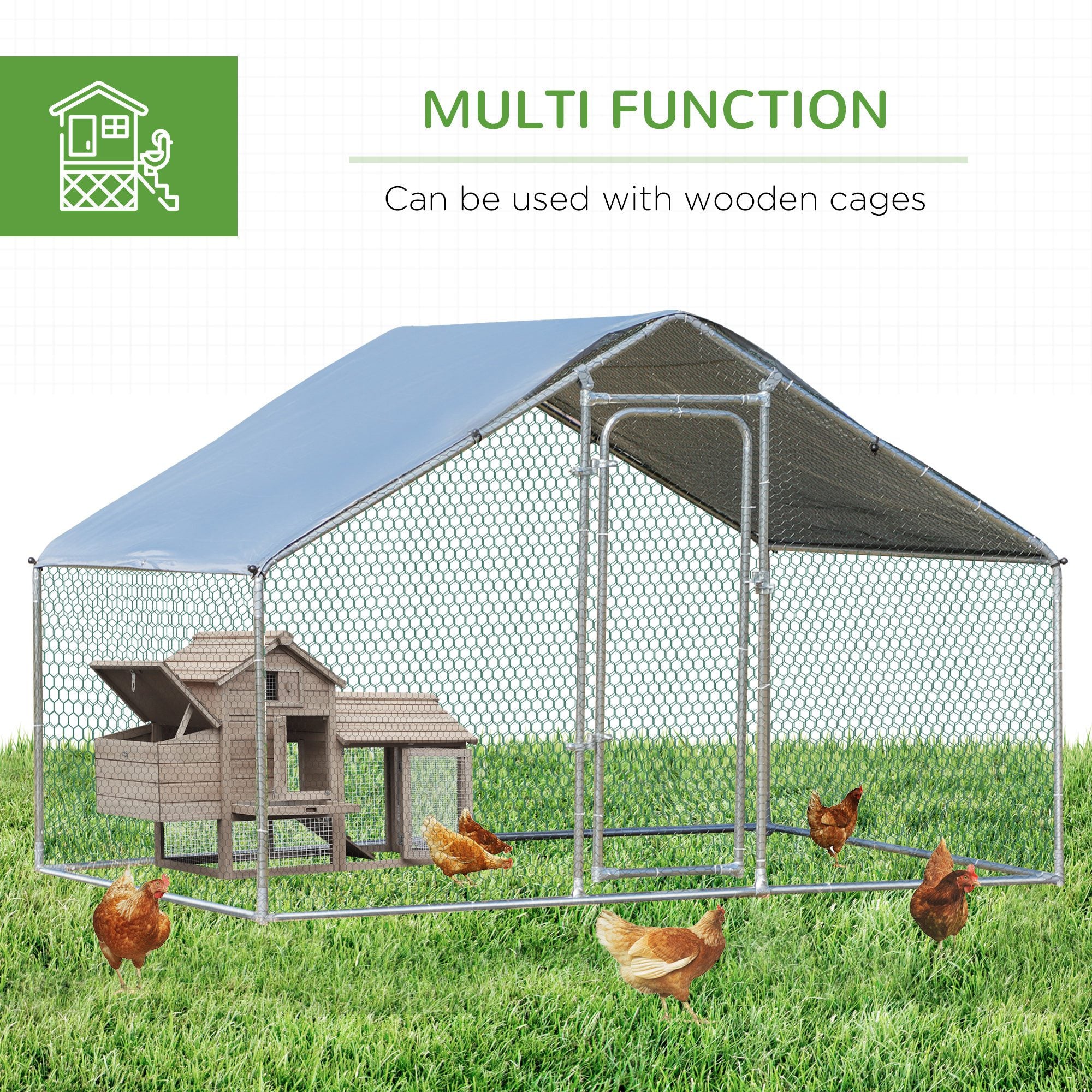 PawHut Large Chicken Coop Metal Chicken Run with Waterproof and Anti-UV Cover, Spire Shaped Walk-in Fence Cage Hen House for Outdoor and Yard Farm Use, 1.3" Tube Diameter, 9.8' x 6.6' x 6.4'