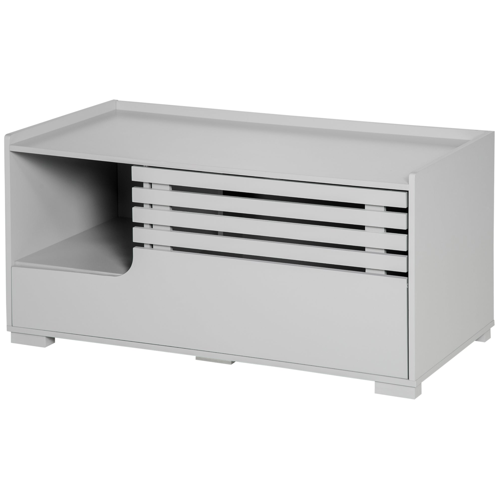 PawHut Cat Litter Box Enclosure with Spacious Interior, Cat Washroom Storage End Table for Indoor Cats with Hidden Storage Cabinet Space, Elevated Bottom, Grey