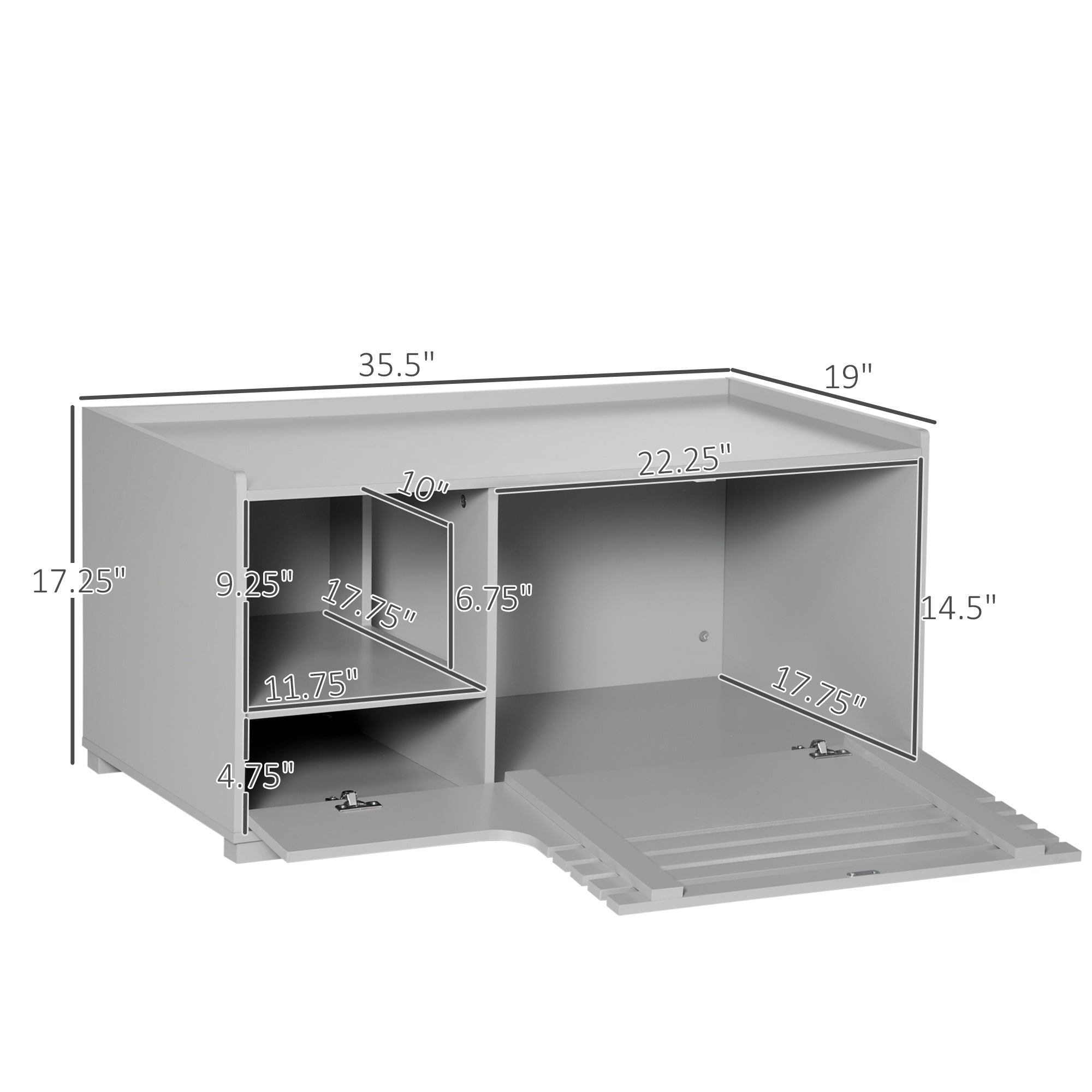 PawHut Cat Litter Box Enclosure with Spacious Interior, Cat Washroom Storage End Table for Indoor Cats with Hidden Storage Cabinet Space, Elevated Bottom, Grey