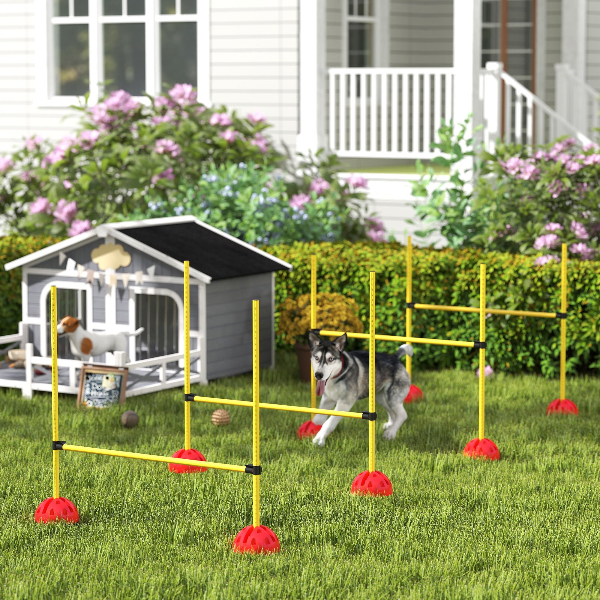 PawHut 4 Piece Agility Training Equipment for Dogs with 4 Height Adjustable Jump Hurdle, Carry Bag, Portable & Easy Assemble Dog Agility Equipment, Outdoor Obstacle Course for Obedience Training