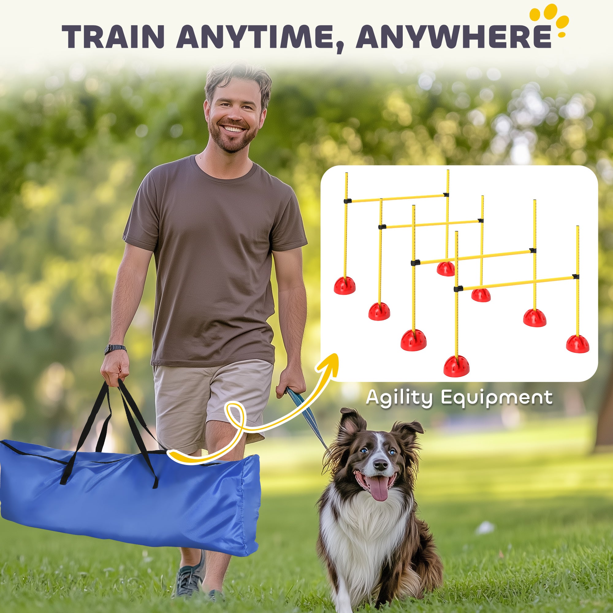 PawHut 4 Piece Agility Training Equipment for Dogs with 4 Height Adjustable Jump Hurdle, Carry Bag, Portable & Easy Assemble Dog Agility Equipment, Outdoor Obstacle Course for Obedience Training