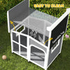 PawHut Wooden Dog House Outdoor with Removable Bottom, Cabin Style Raised Pet Kennel, with Openable Asphalt Roof, Door Curtain, Side Windows for Large Sized Dog, Dark Grey