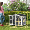 PawHut Wooden Dog House Outdoor with Removable Bottom, Cabin Style Raised Pet Kennel, with Openable Asphalt Roof, Door Curtain, Side Windows for Large Sized Dog, Dark Grey