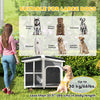 PawHut Wooden Dog House Outdoor with Removable Bottom, Cabin Style Raised Pet Kennel, with Openable Asphalt Roof, Door Curtain, Side Windows for Large Sized Dog, Dark Grey