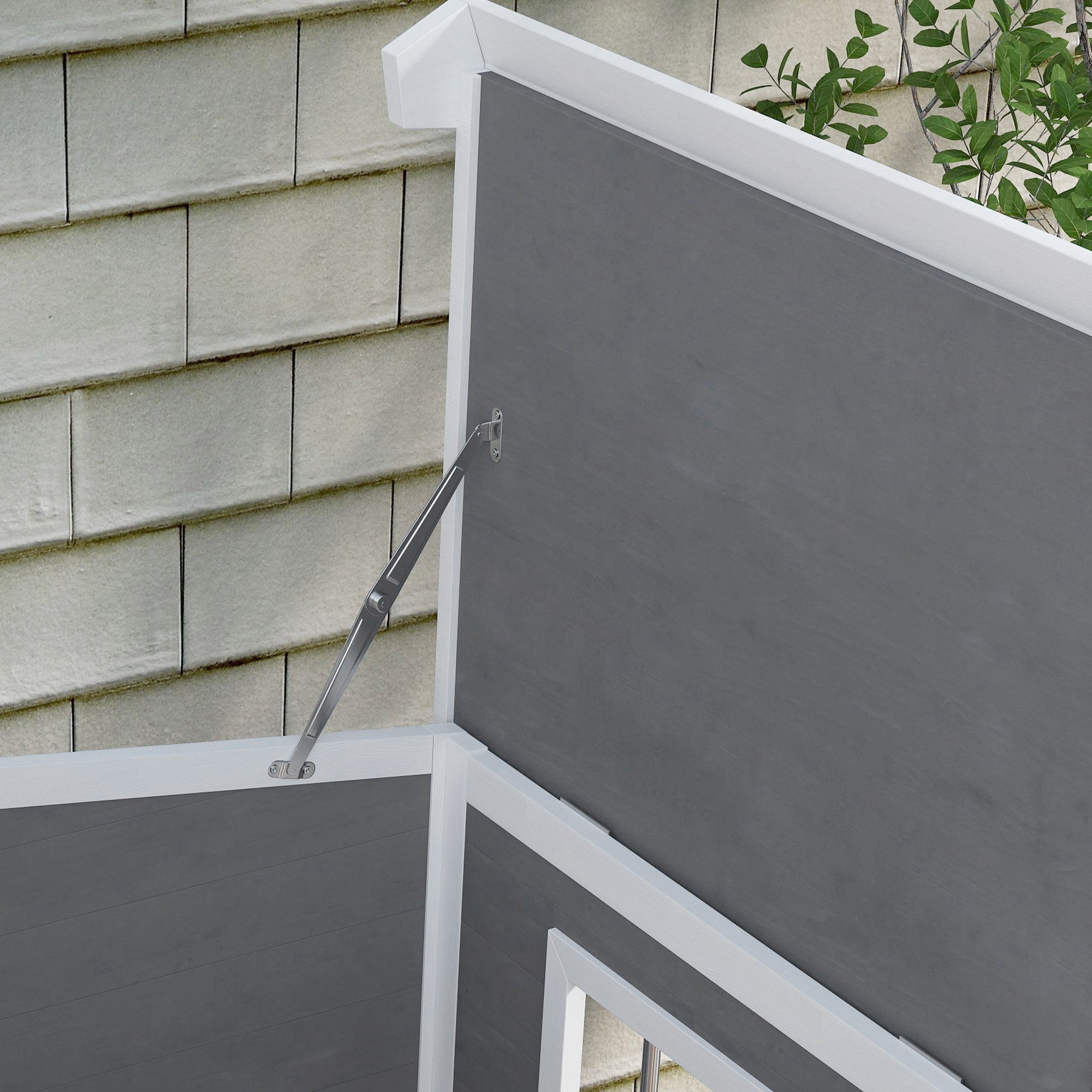 PawHut Wooden Dog House Outdoor with Removable Bottom, Cabin Style Raised Pet Kennel, with Openable Asphalt Roof, Door Curtain, Side Windows for Large Sized Dog, Dark Grey