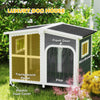 PawHut Wooden Dog House Outdoor with Removable Bottom, Cabin Style Raised Pet Kennel, with Openable Asphalt Roof, Door Curtain, Side Windows for Large Sized Dog, Dark Grey