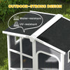 PawHut Wooden Dog House Outdoor with Removable Bottom, Cabin Style Raised Pet Kennel, with Openable Asphalt Roof, Door Curtain, Side Windows for Large Sized Dog, Dark Grey