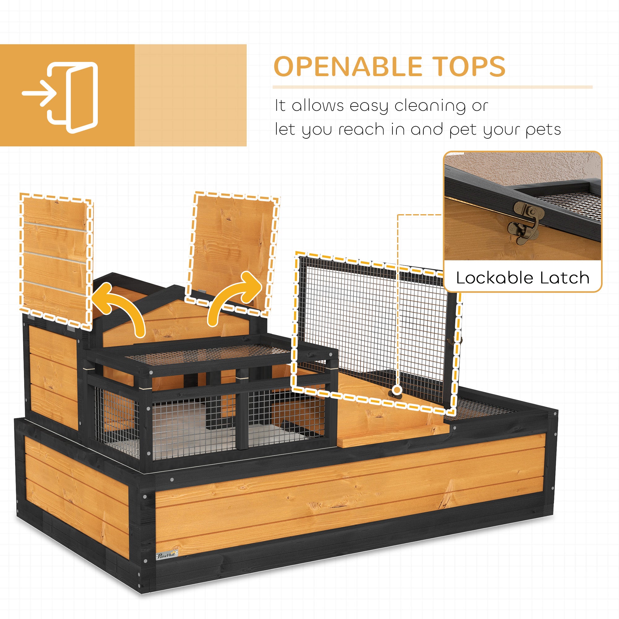 PawHut 3- Room Tortoise House Habitat with Balcony & 2 Stories, Indoor/ Outdoor Wooden Tortoise Enclosure with Ladder, Tray, Openable Roof, Large Reptile Cage, 44" x 25.5" x 23", Yellow