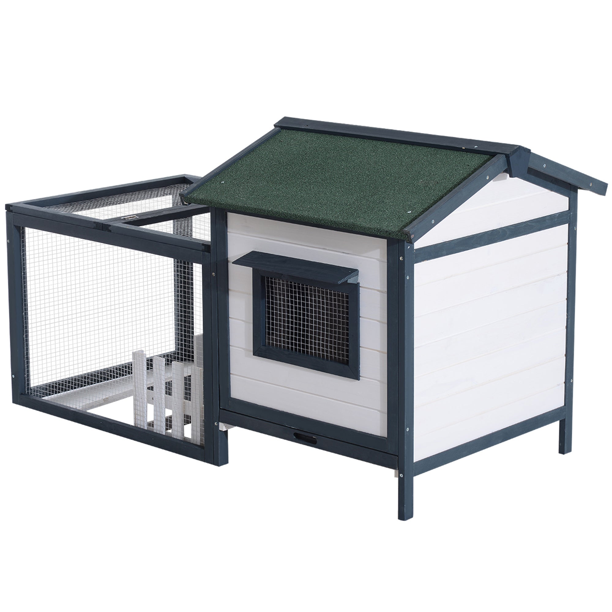 PawHut Wooden Rabbit Hutch Small Pet House Guinea Pig Hen Chicken Coop Poultry Wood Cage Pen w/ Run Fence Ramp